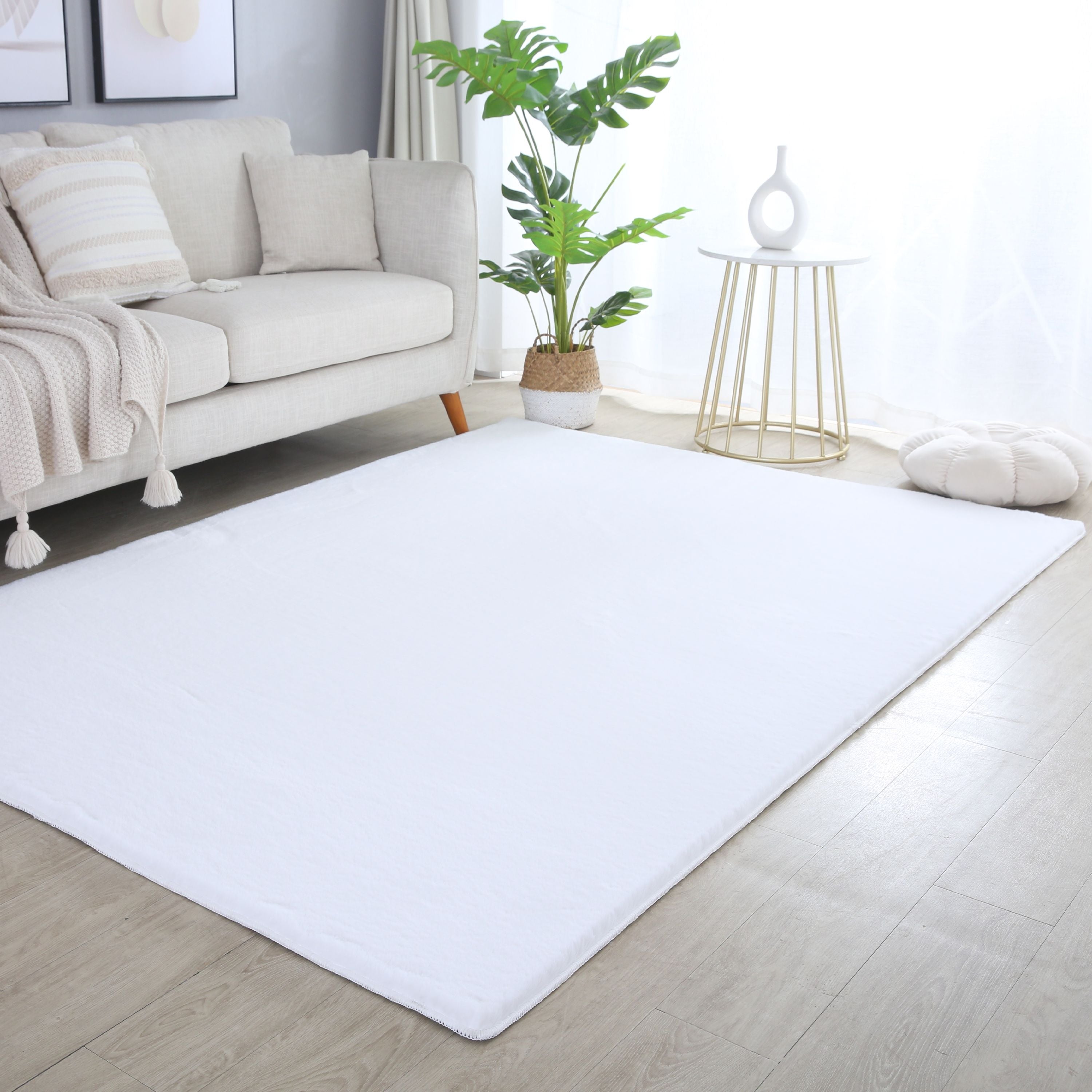 Teppich Wohnzimmer Einfarbig Fellimitat flauschig weich kuschelig Pastell Töne