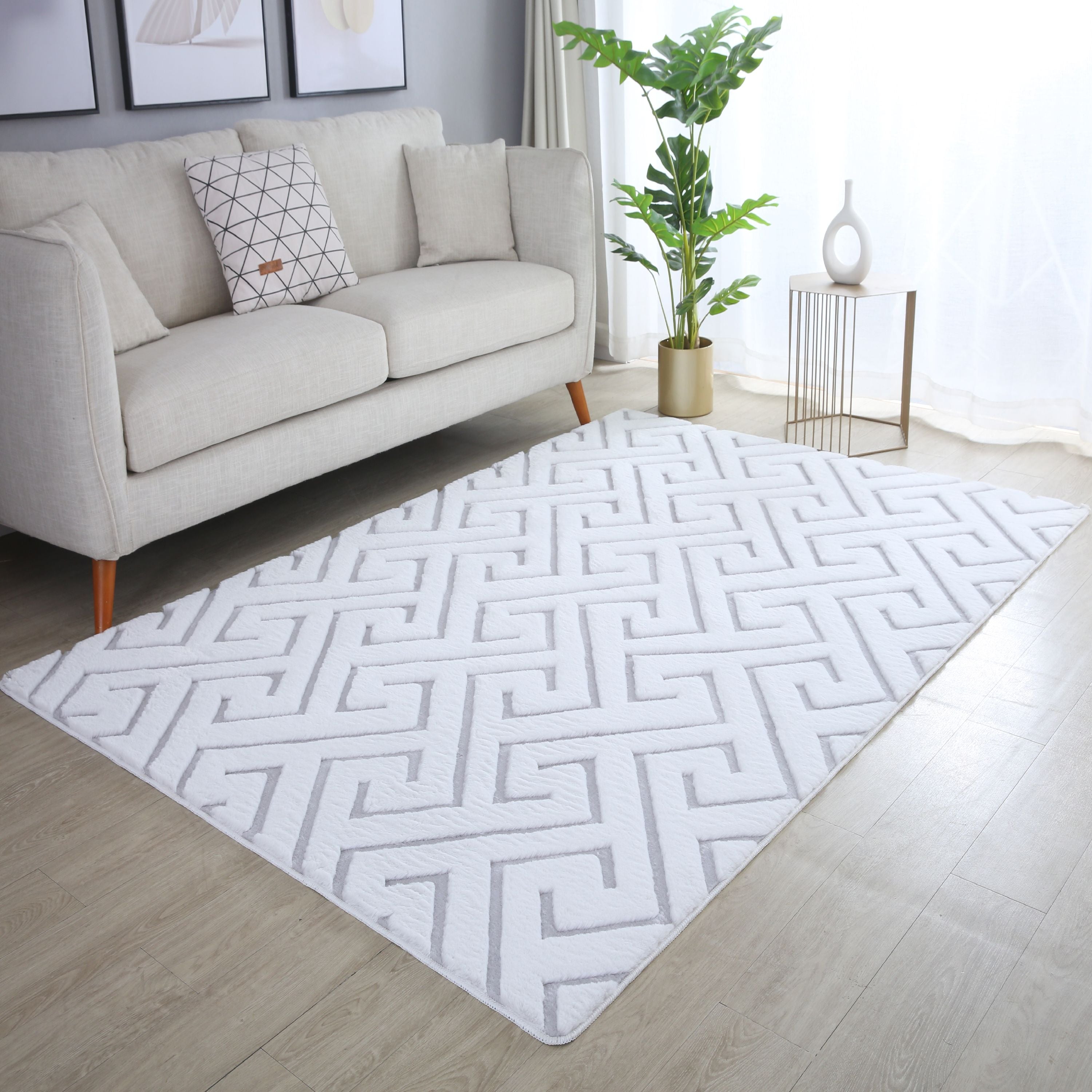 Rug living room 3D effect Scandinavian design soft fur look