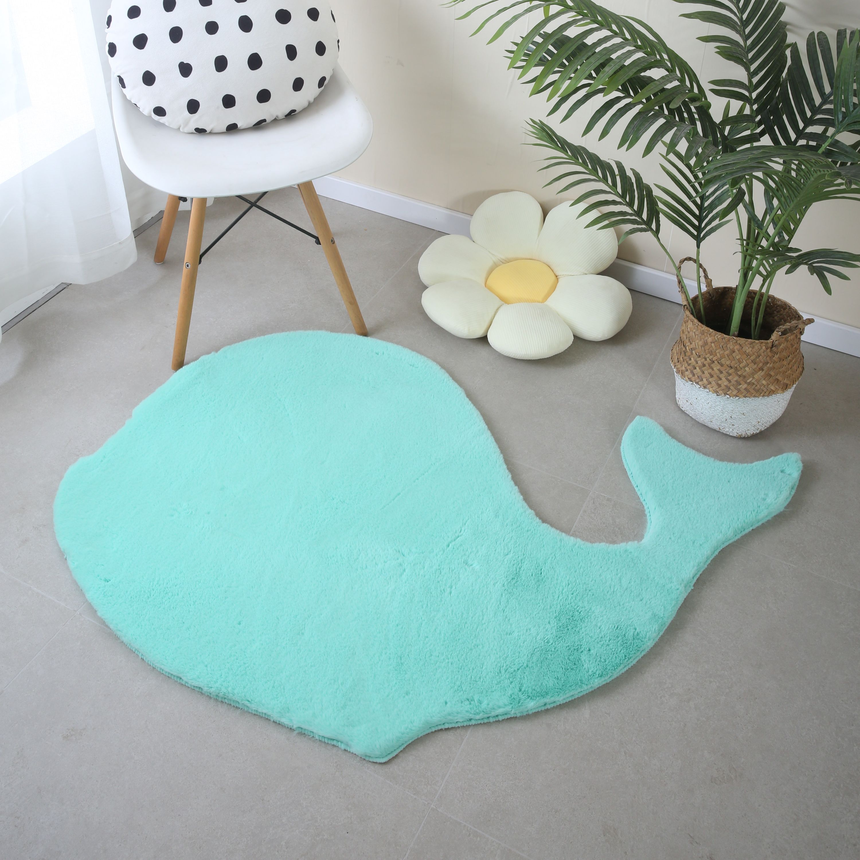 Tapis peluche uni forme baleine fausse fourrure chambre enfant aspect fourrure super doux