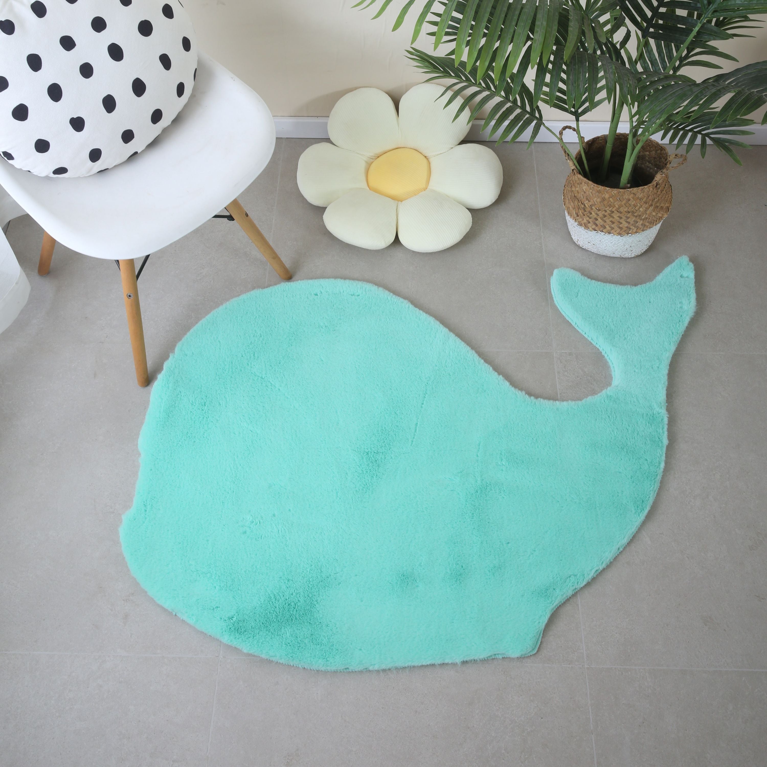 Tapis peluche uni forme baleine fausse fourrure chambre enfant aspect fourrure super doux