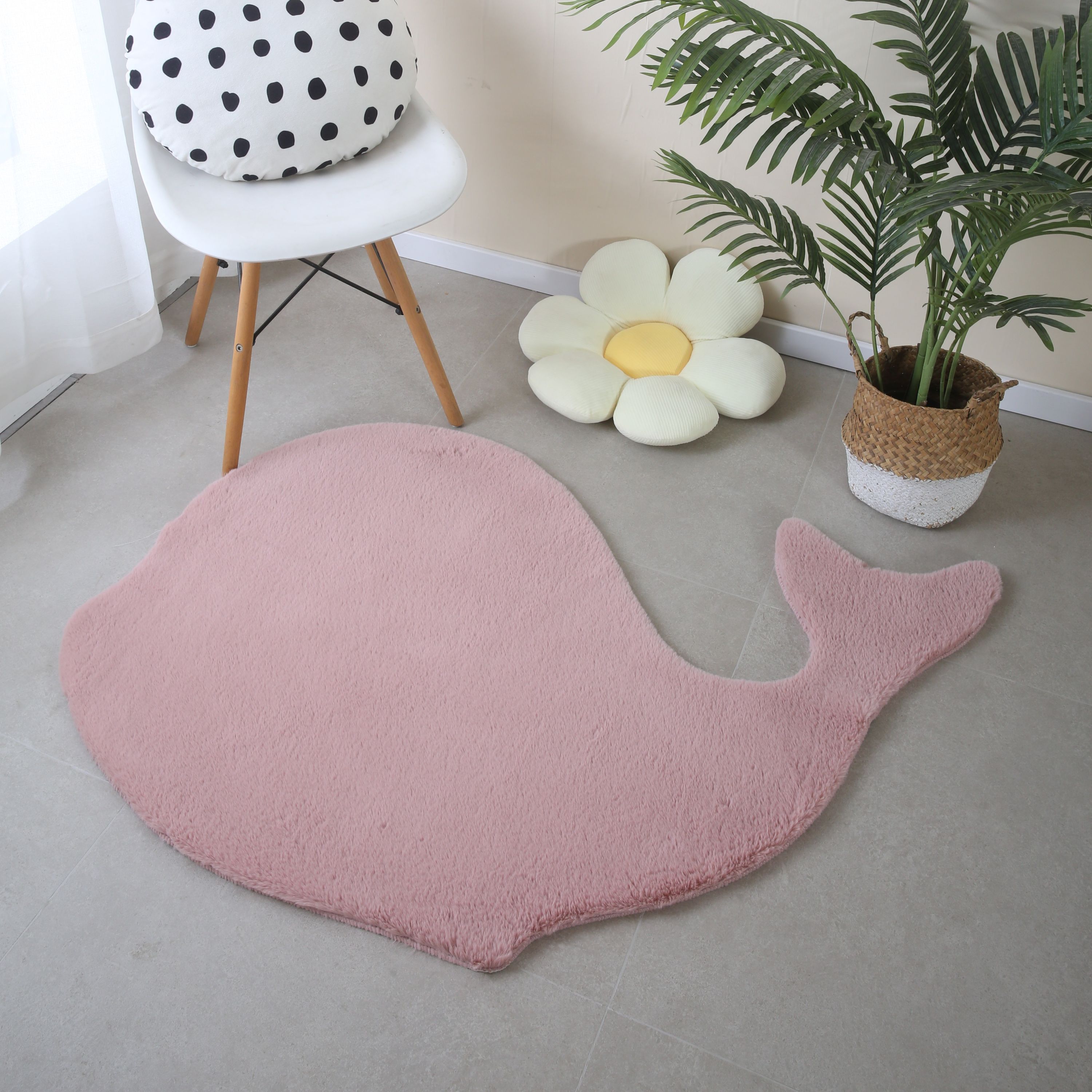 Tapis peluche uni forme baleine fausse fourrure chambre enfant aspect fourrure super doux