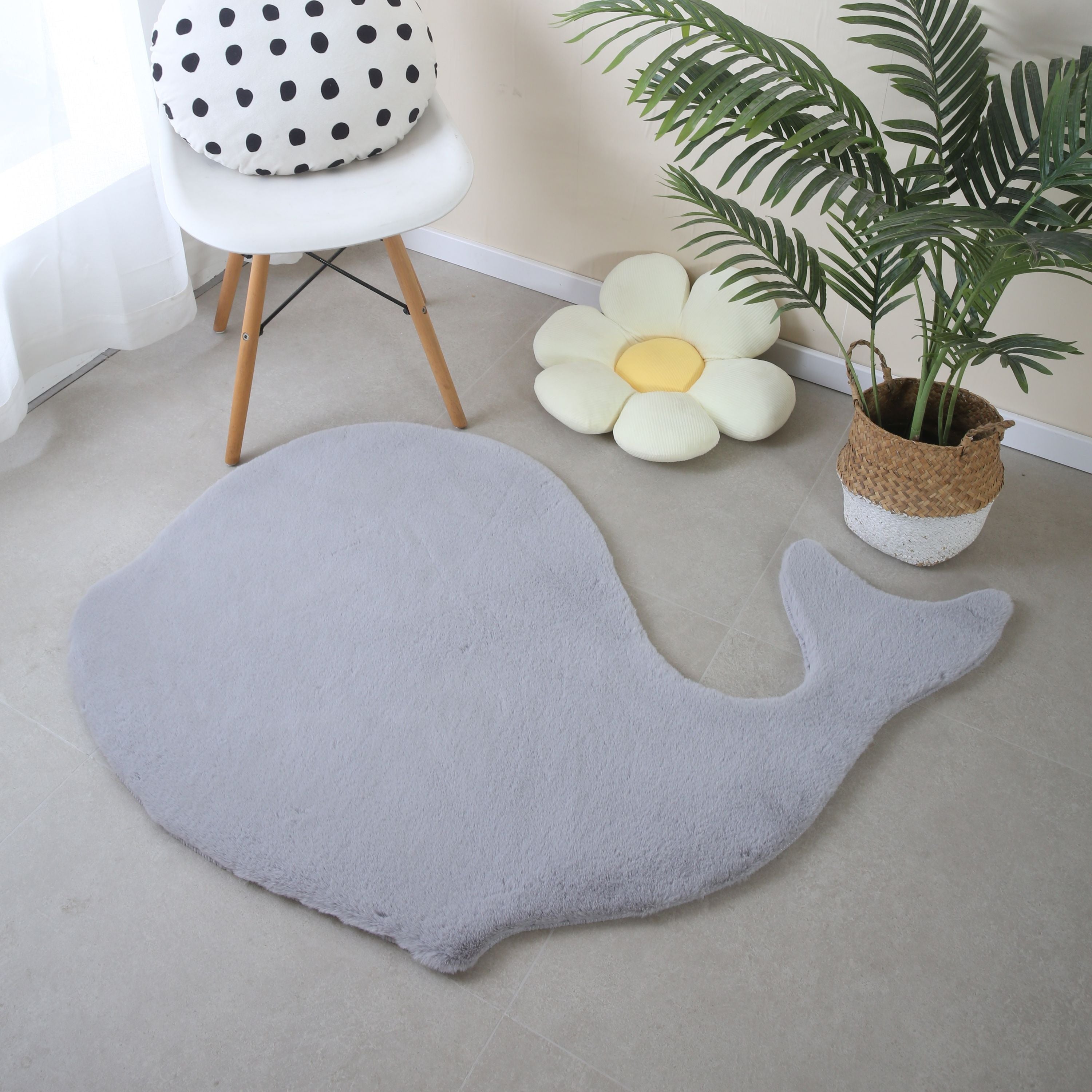 Tapis peluche uni forme baleine fausse fourrure chambre enfant aspect fourrure super doux