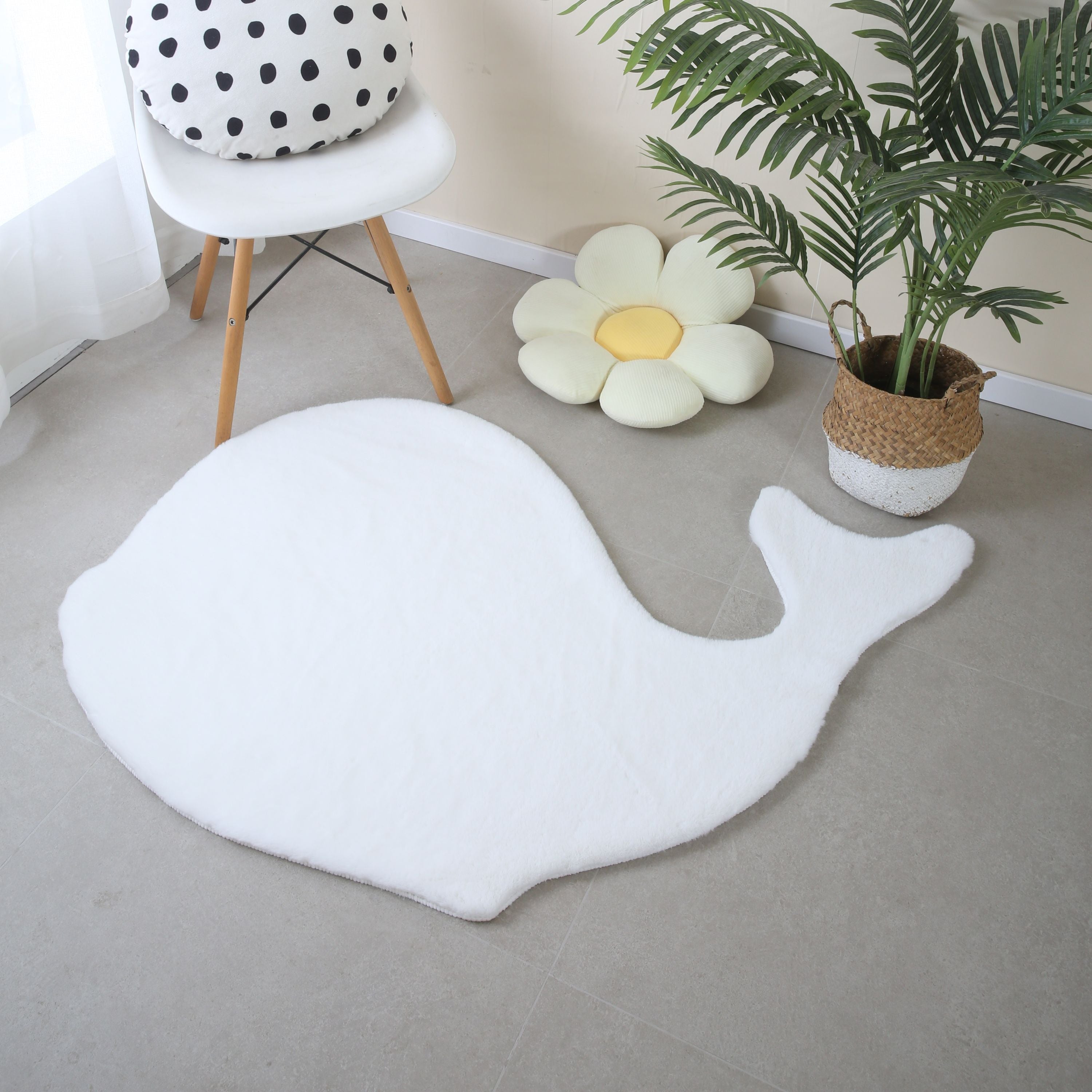Tapis peluche uni forme baleine fausse fourrure chambre enfant aspect fourrure super doux