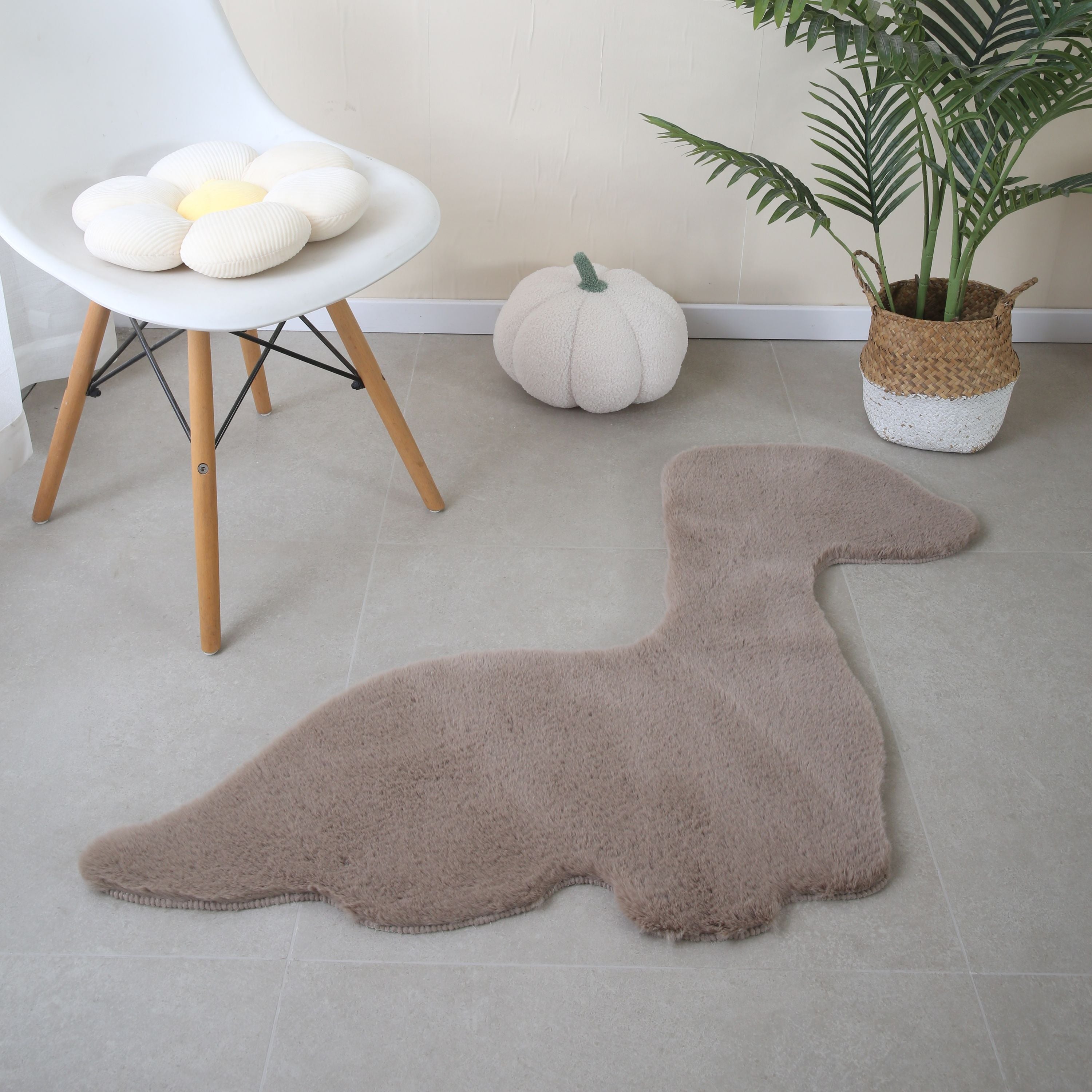 Rug Plush Plain Dino Shape Faux Fur Children's Room Super Soft Fur Look