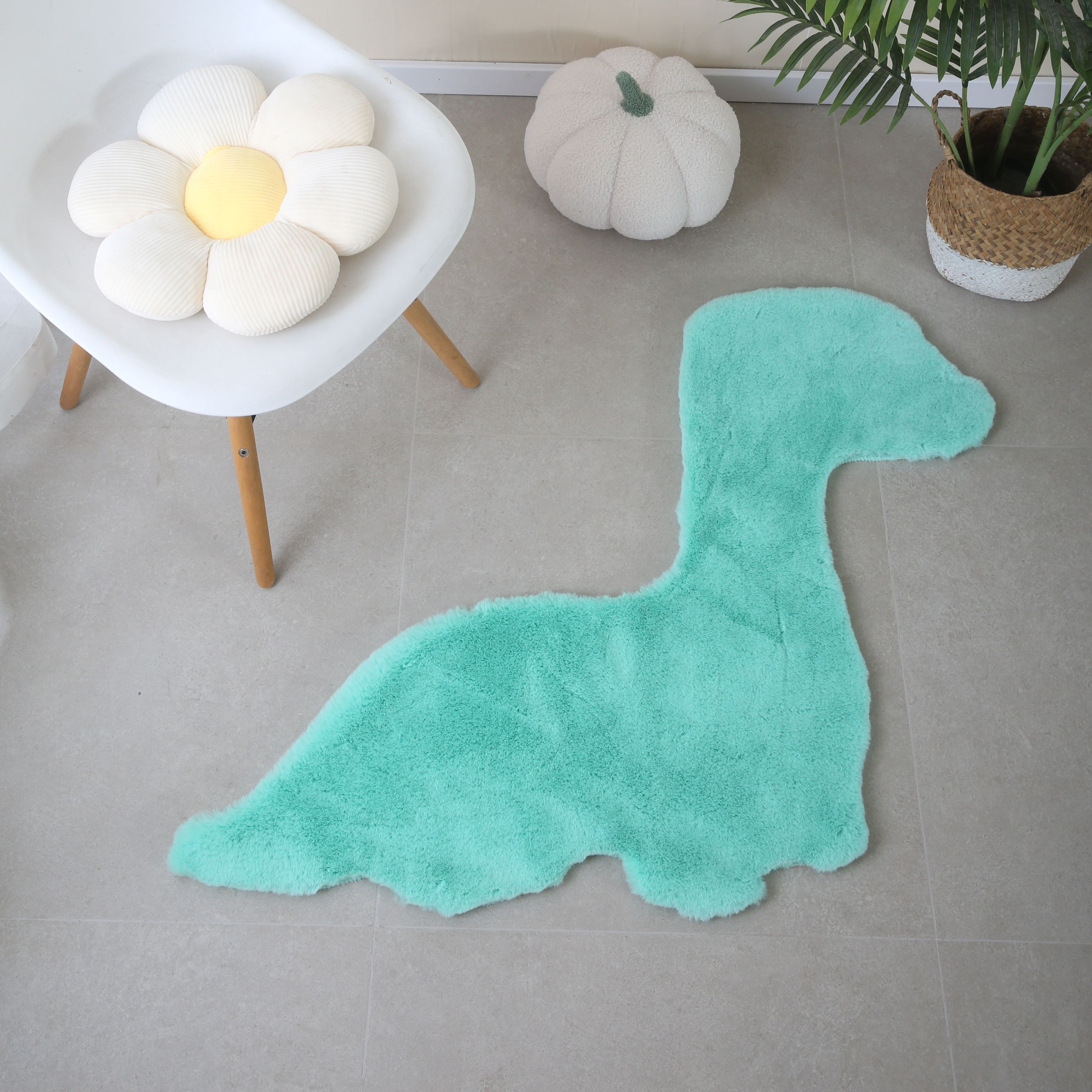 Rug Plush Plain Dino Shape Faux Fur Children's Room Super Soft Fur Look