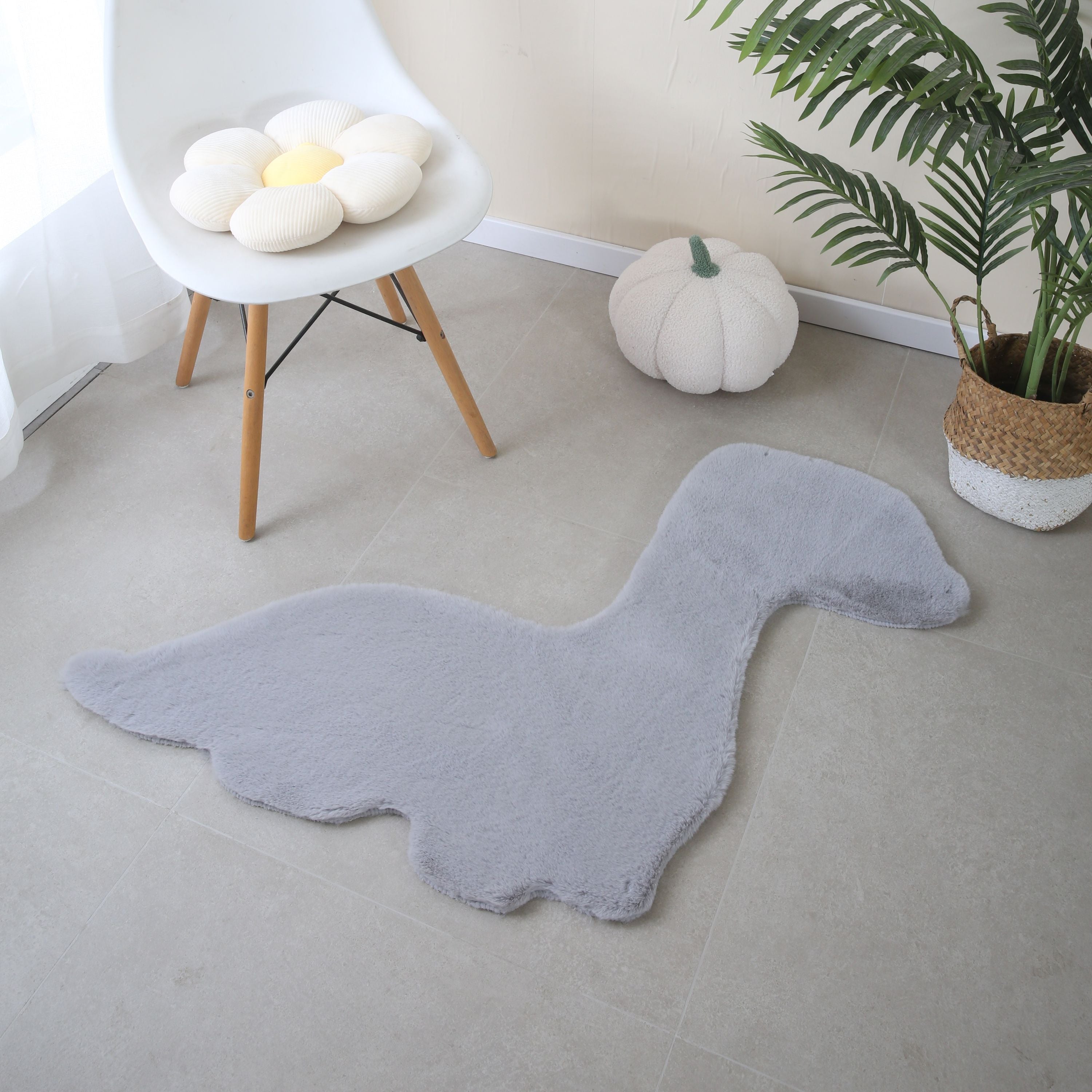 Rug Plush Plain Dino Shape Faux Fur Children's Room Super Soft Fur Look