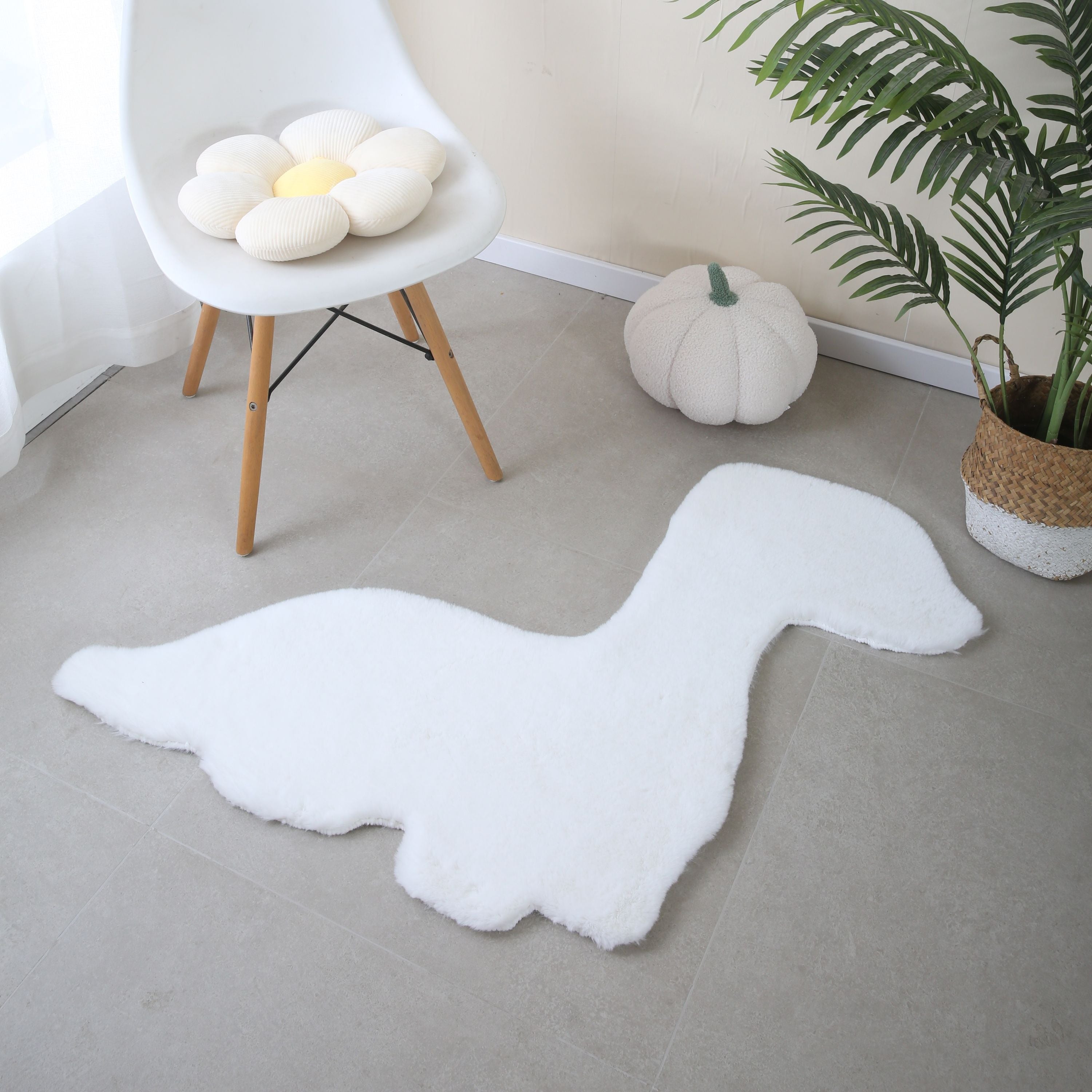 Rug Plush Plain Dino Shape Faux Fur Children's Room Super Soft Fur Look