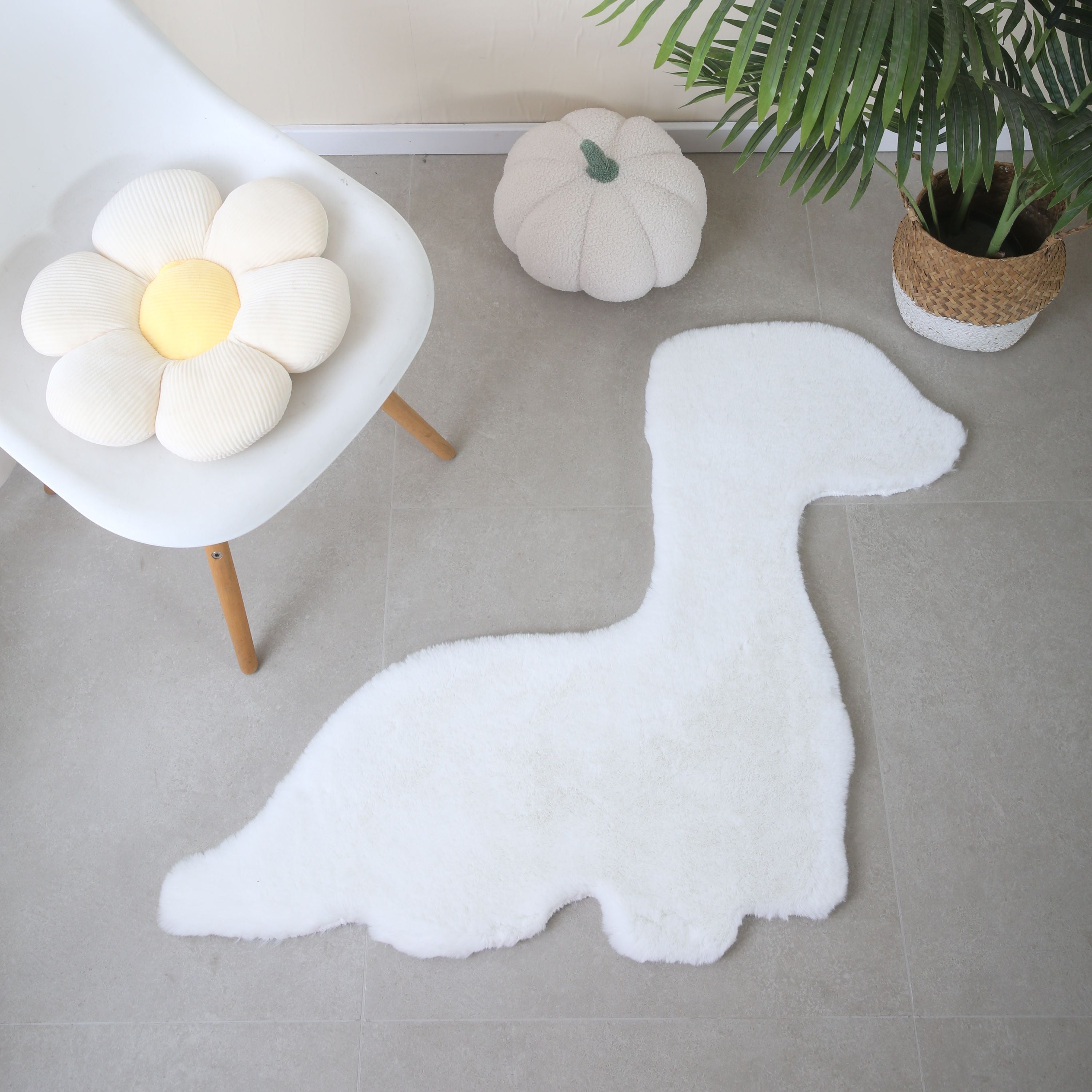 Rug Plush Plain Dino Shape Faux Fur Children's Room Super Soft Fur Look