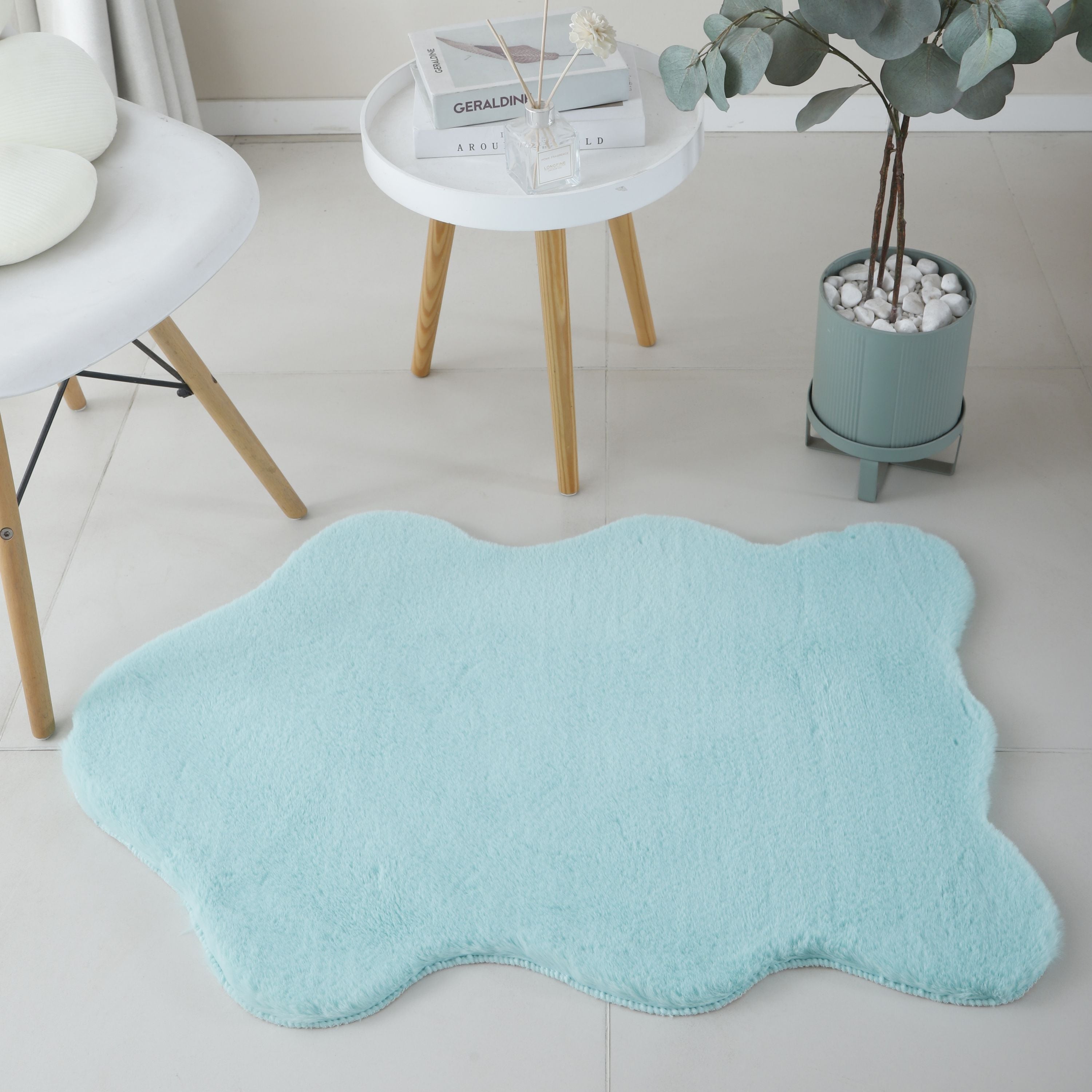 Rug plush plain sheepskin shape faux fur rug bedroom fur look