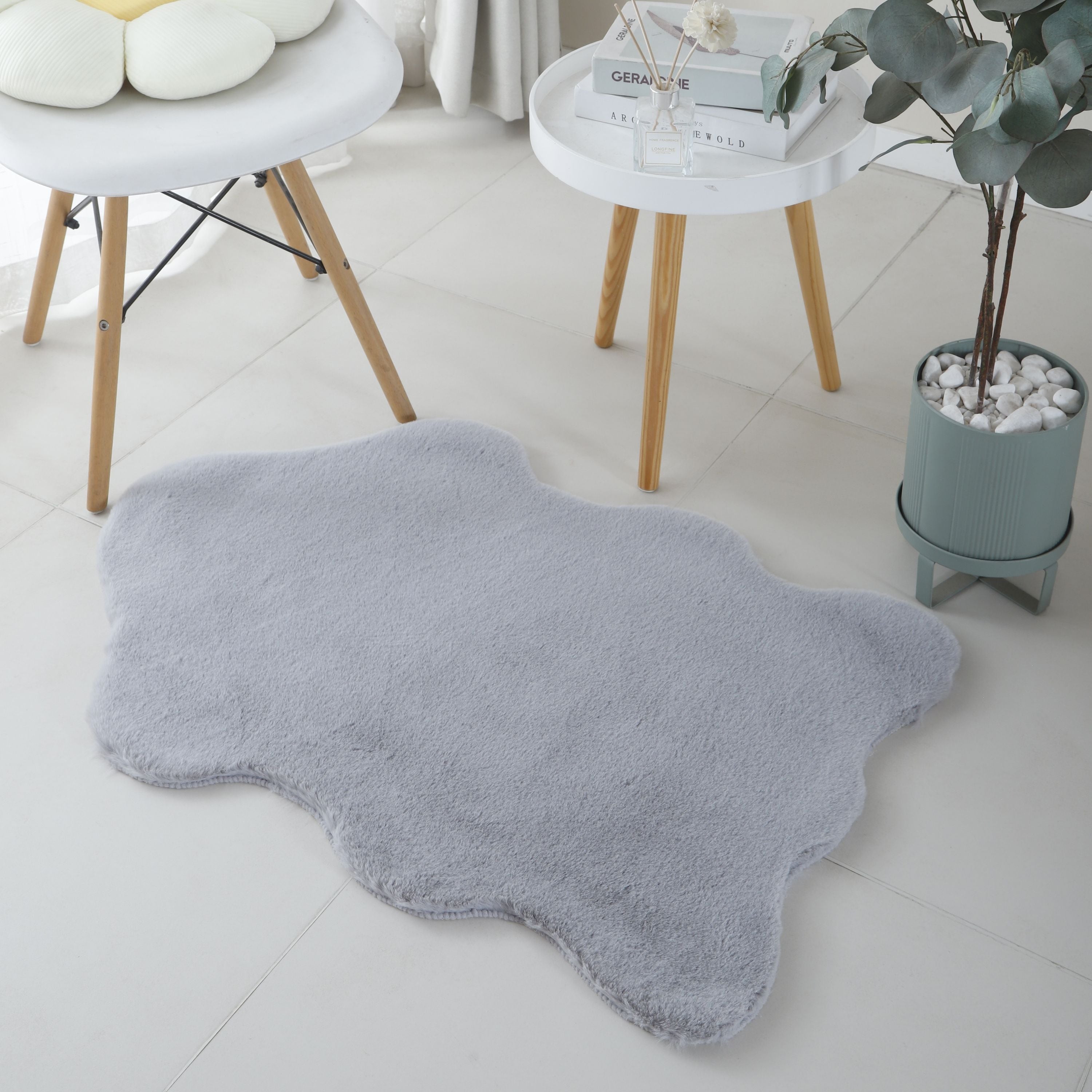 Rug plush plain sheepskin shape faux fur rug bedroom fur look