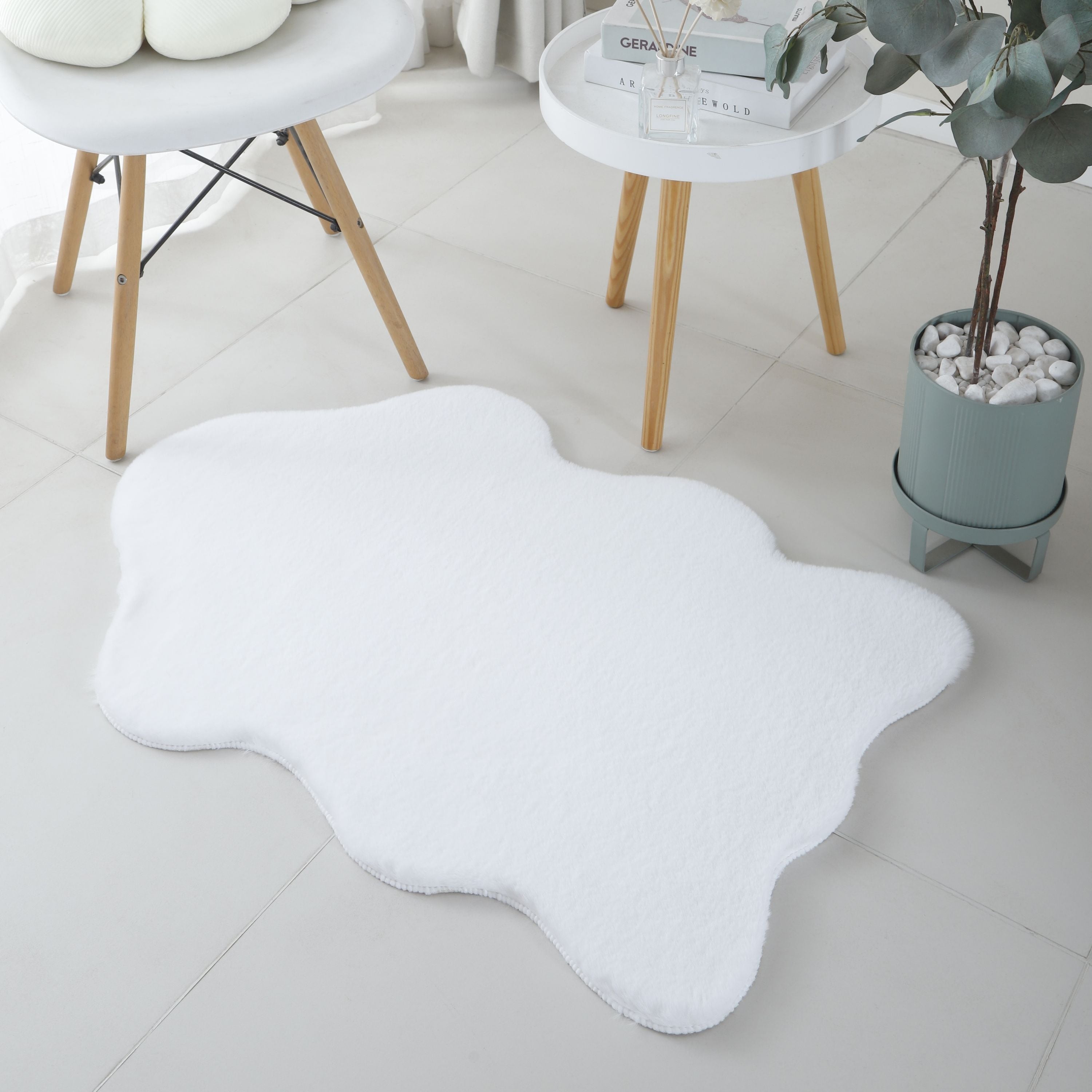 Rug plush plain sheepskin shape faux fur rug bedroom fur look