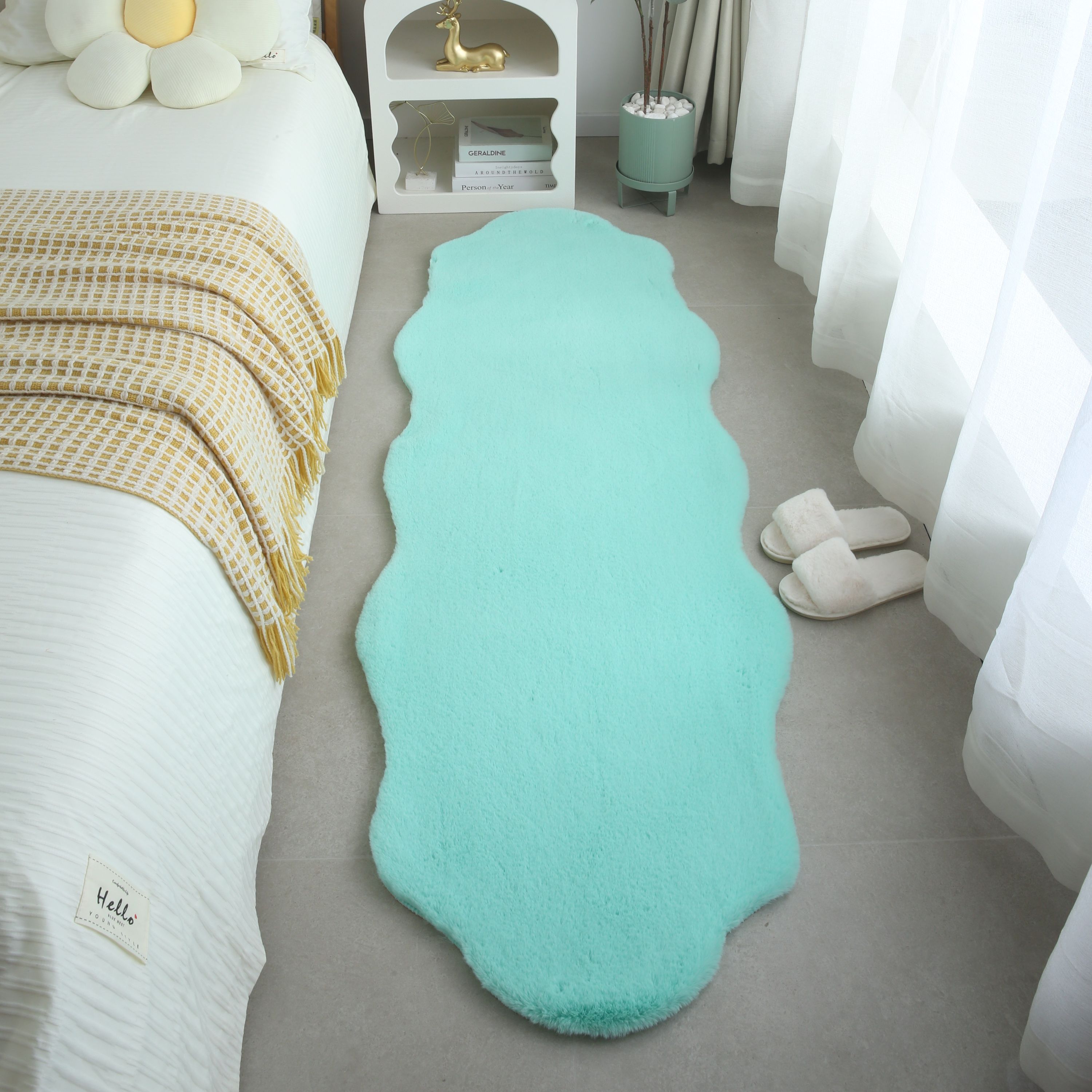 Rug plush plain sheepskin shape faux fur rug bedroom fur look