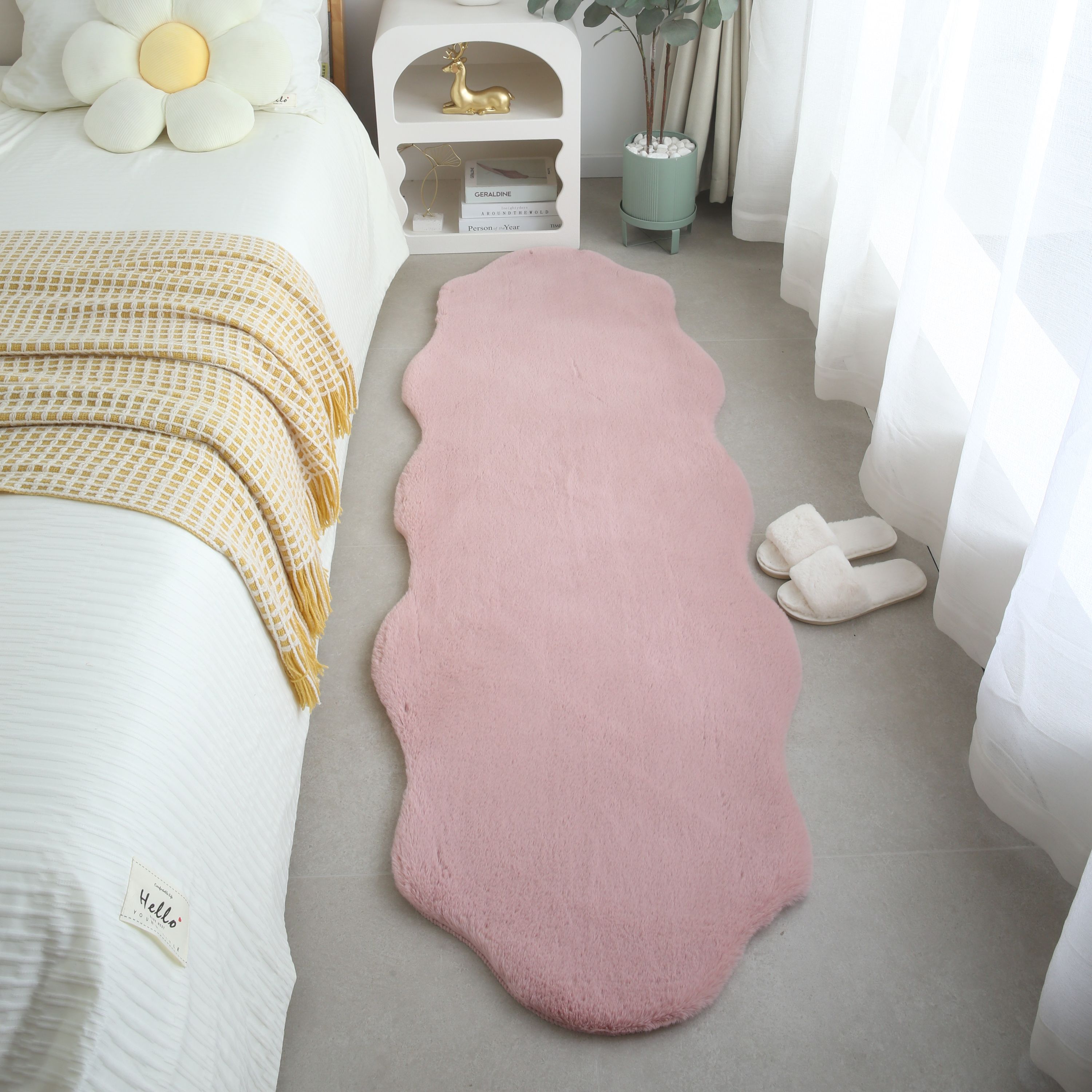 Rug plush plain sheepskin shape faux fur rug bedroom fur look