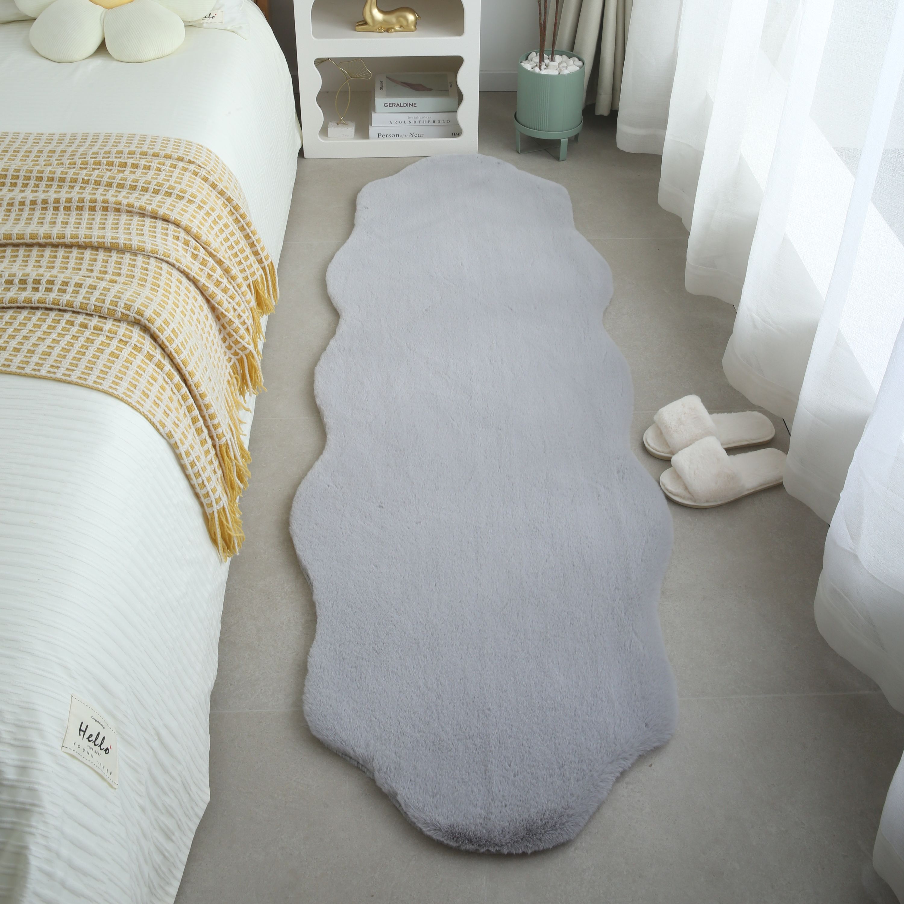 Rug plush plain sheepskin shape faux fur rug bedroom fur look