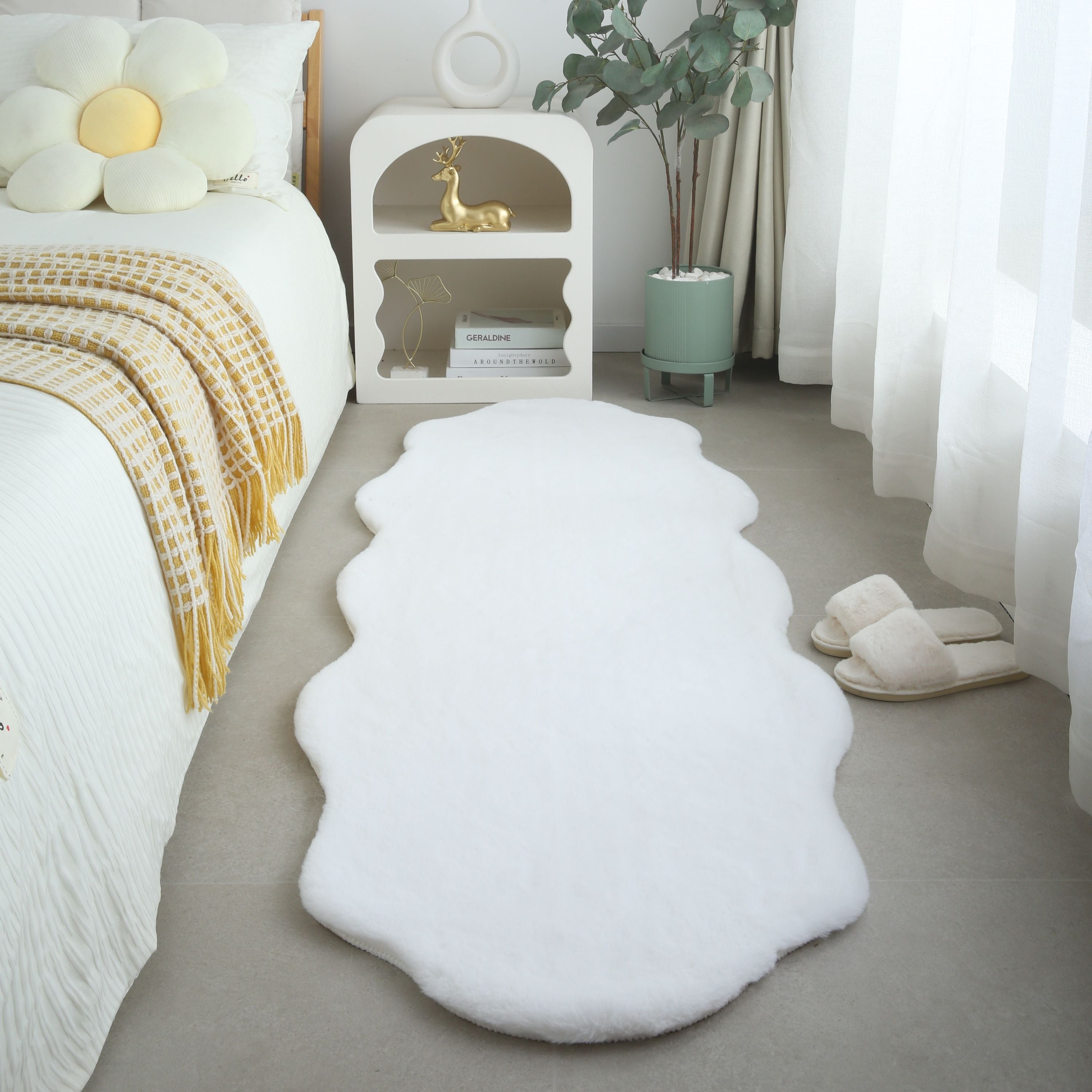 Rug plush plain sheepskin shape faux fur rug bedroom fur look