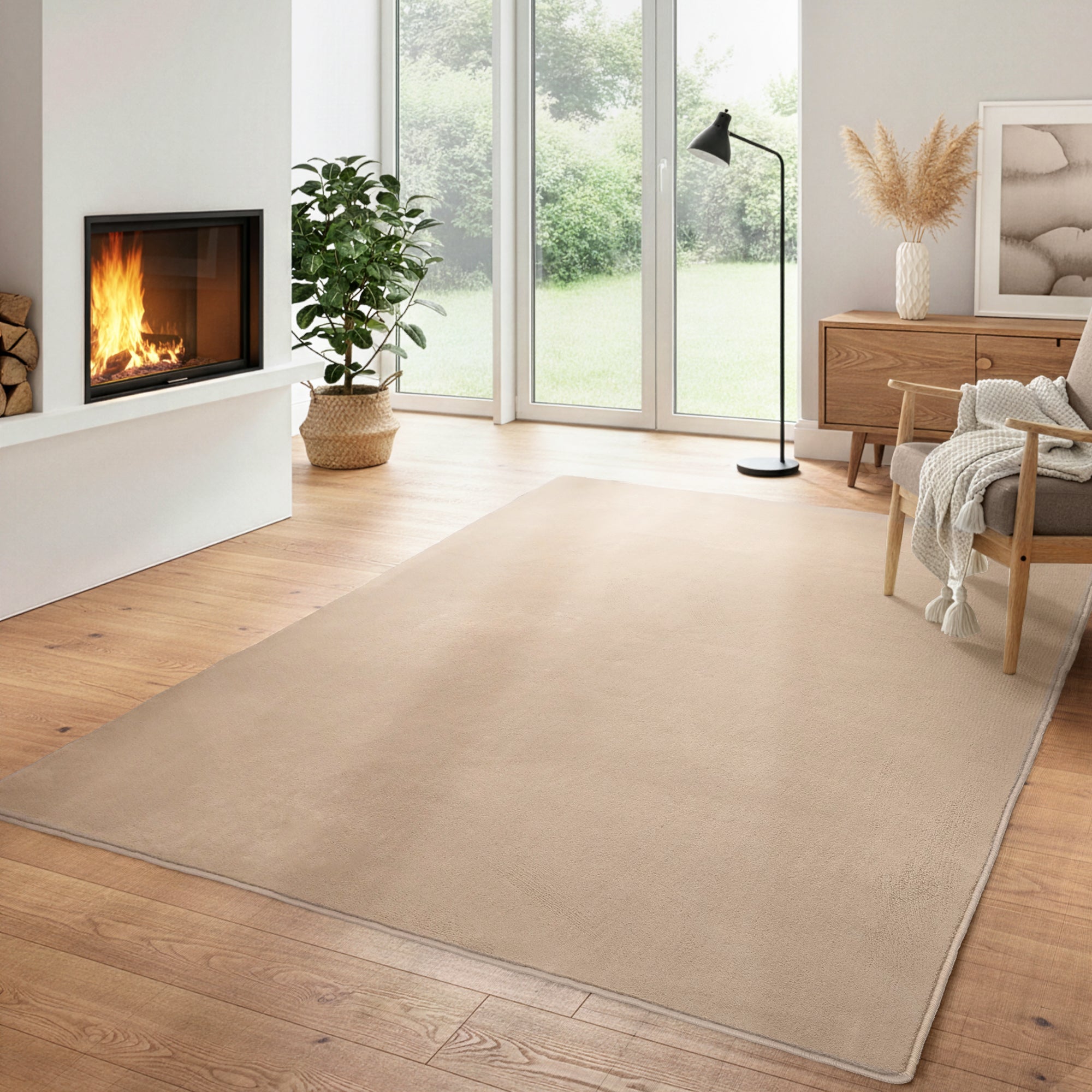 Modern Flauschiger Kurzflor Teppich Einfarbig Anti-Rutsch Rückseite Waschbar