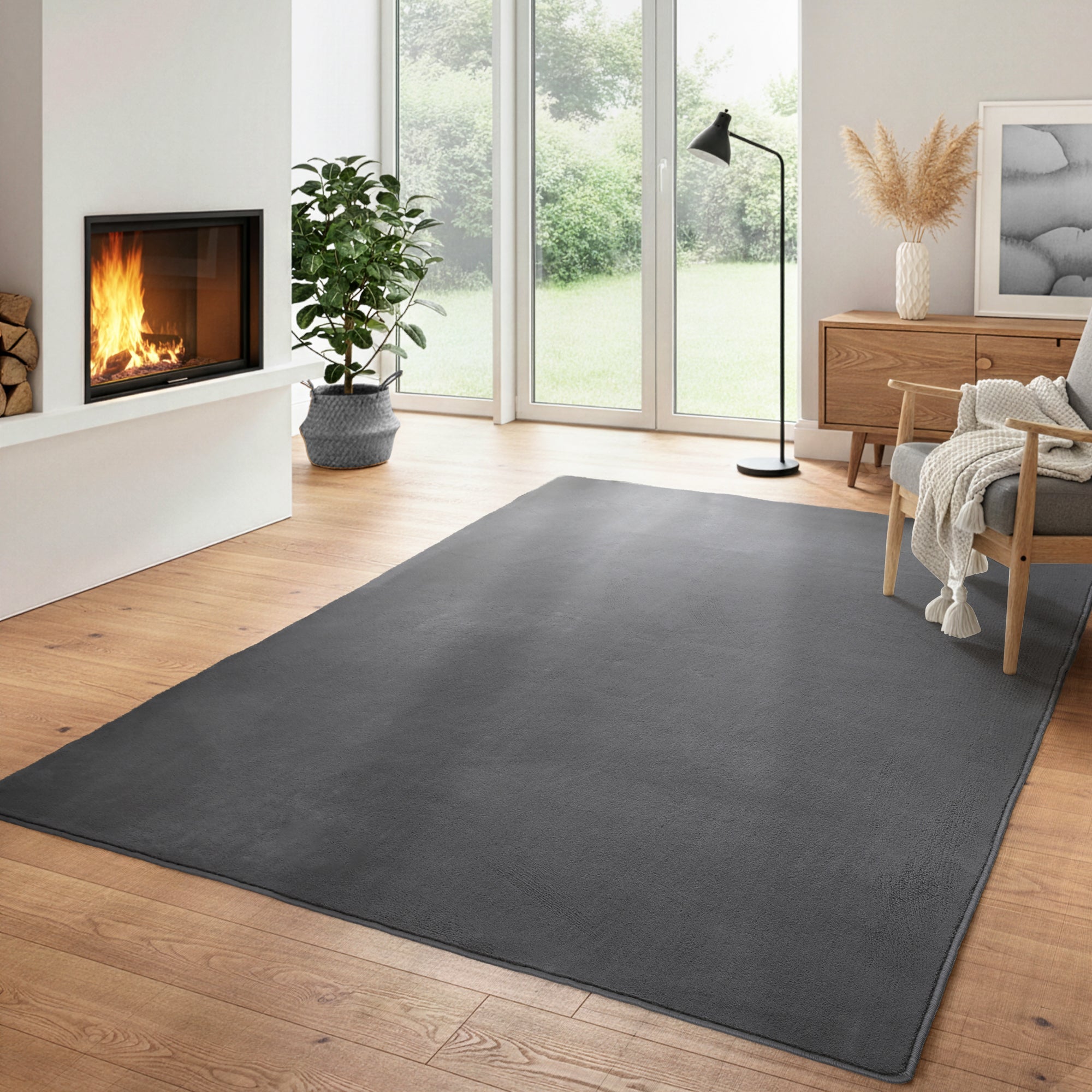 Tapis moderne moelleux à poils courts, uni, dos antidérapant, lavable