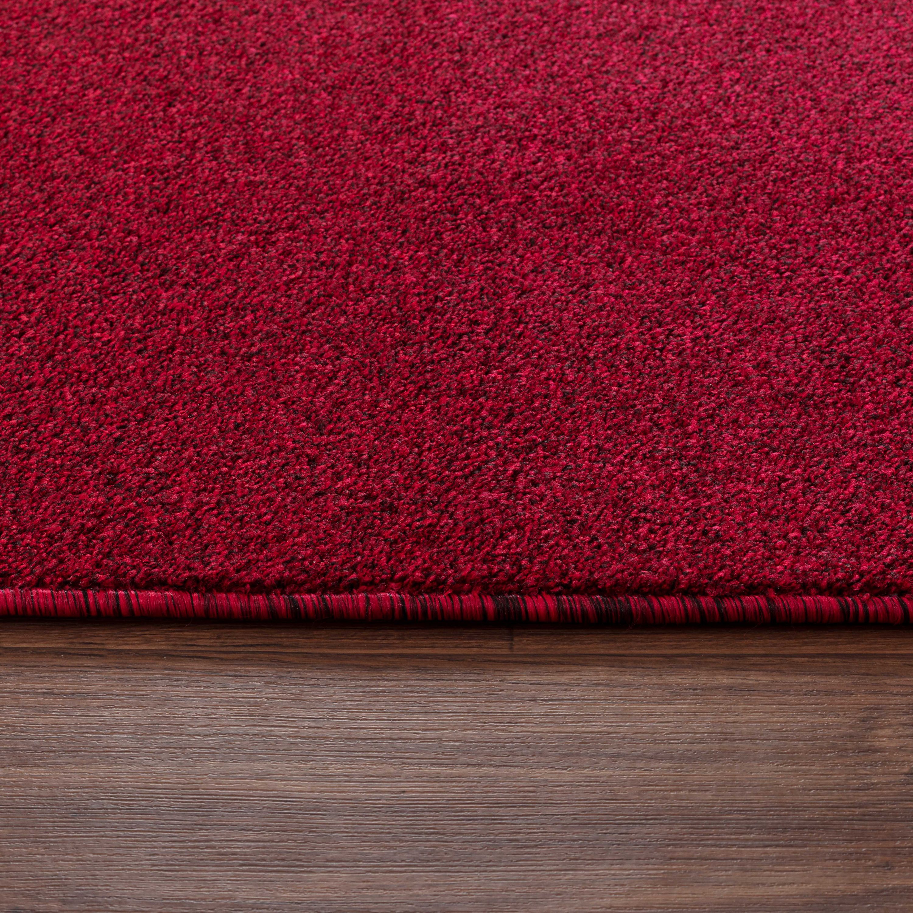 Tapis uni pour salon, chambre, cuisine, à poils courts, doux, rouge