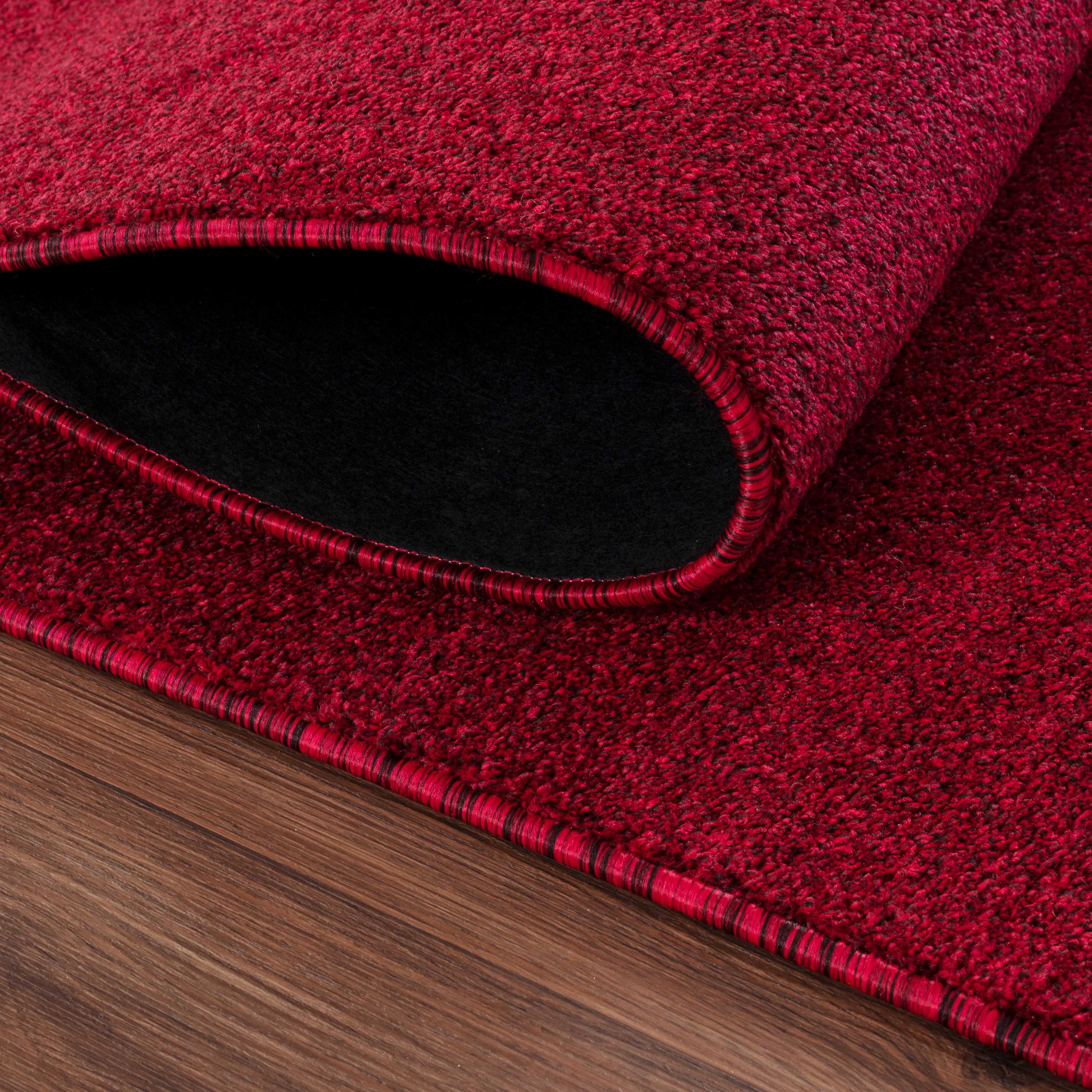 Tapis uni pour salon, chambre, cuisine, à poils courts, doux, rouge