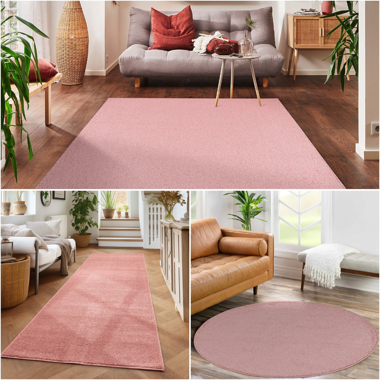 Kurzflor Teppich Rund Wohnzimmer Schlafzimmer Küchenteppich Einfarbig Weich