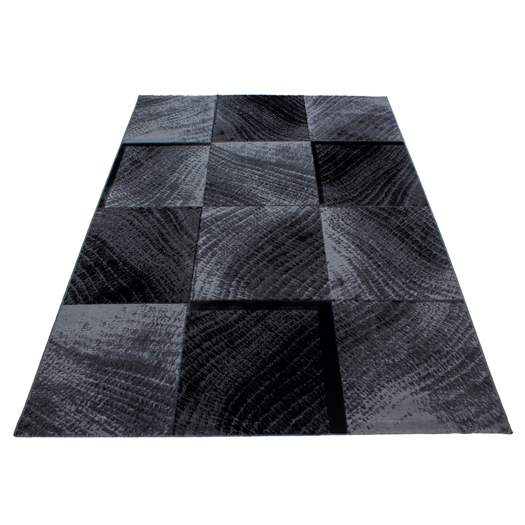 Tapis moderne à poils courts pour salon, motif à carreaux abstrait, noir, facile d'entretien