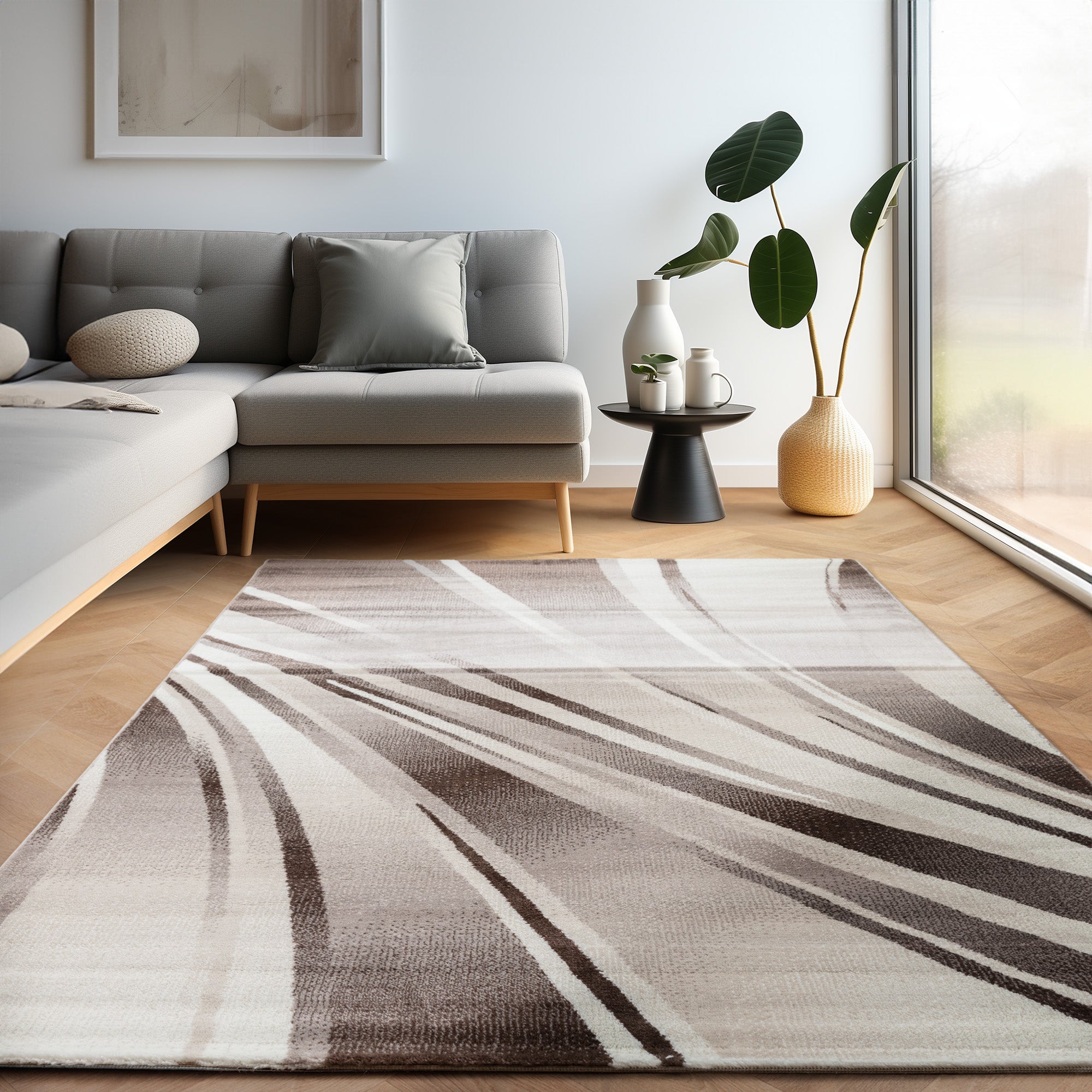 Tapis Salon Chambre Moderne À Poils Courts Conception De Vague Abstraite Robuste