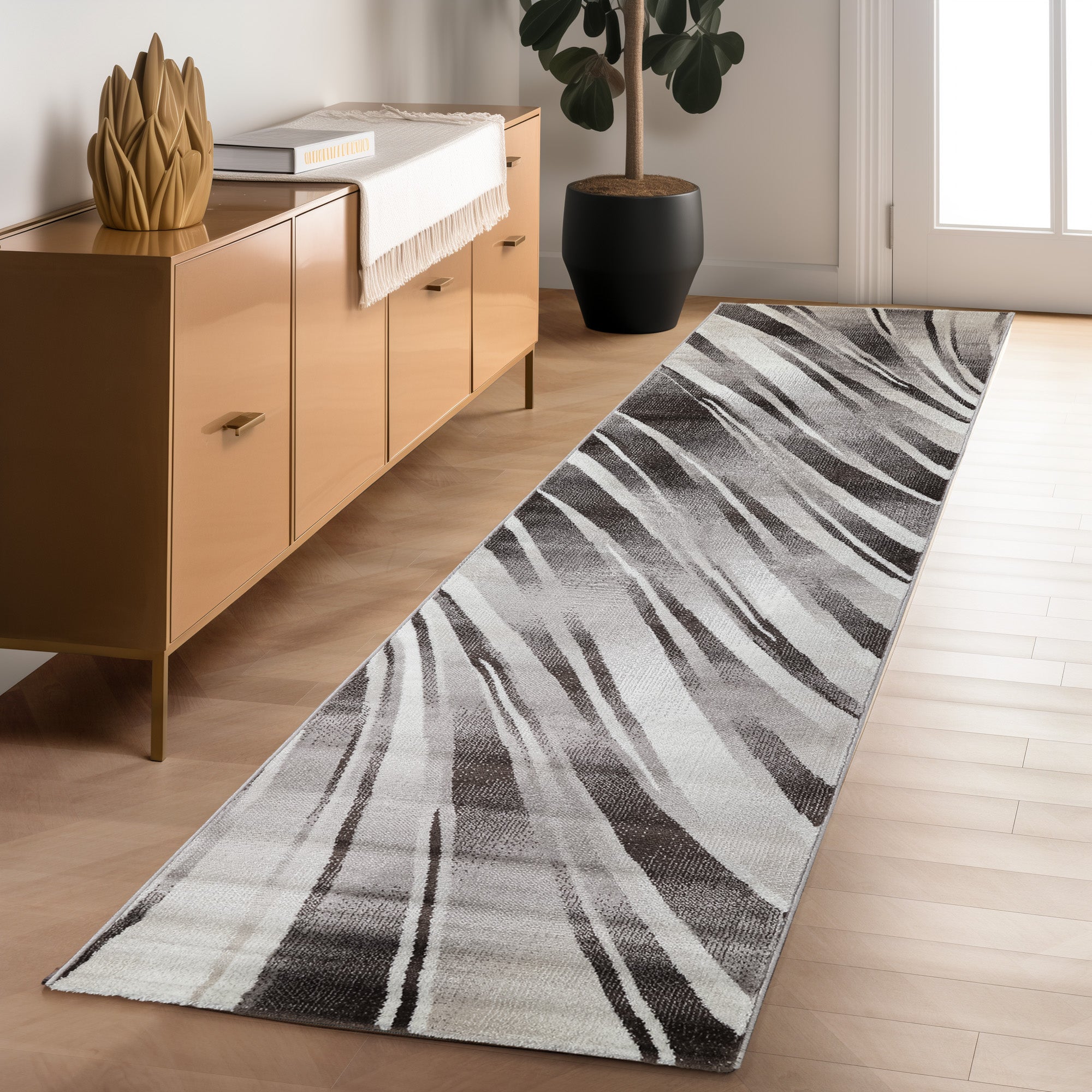 Tapis Salon Chambre Moderne À Poils Courts Conception De Vague Abstraite Robuste