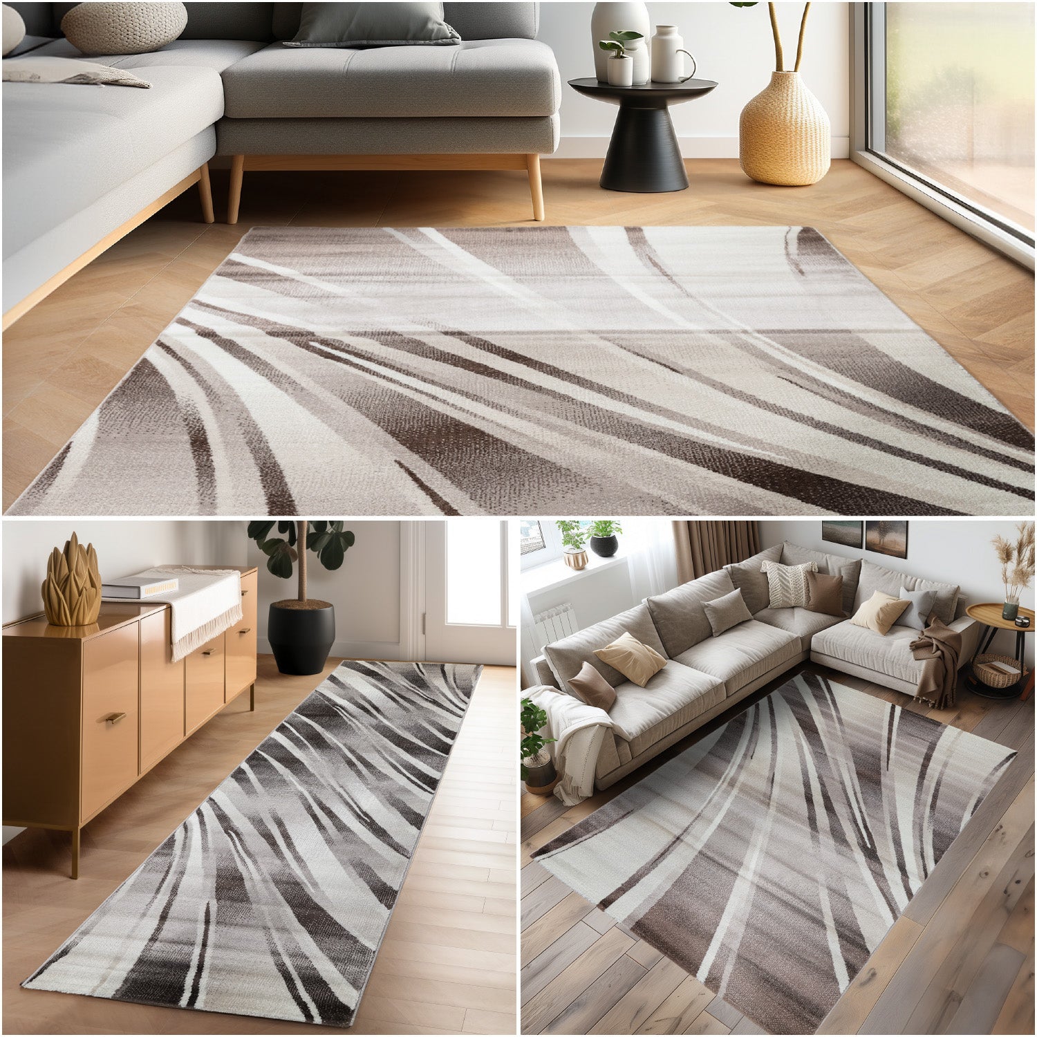 Tapis Salon Chambre Moderne À Poils Courts Conception De Vague Abstraite Robuste