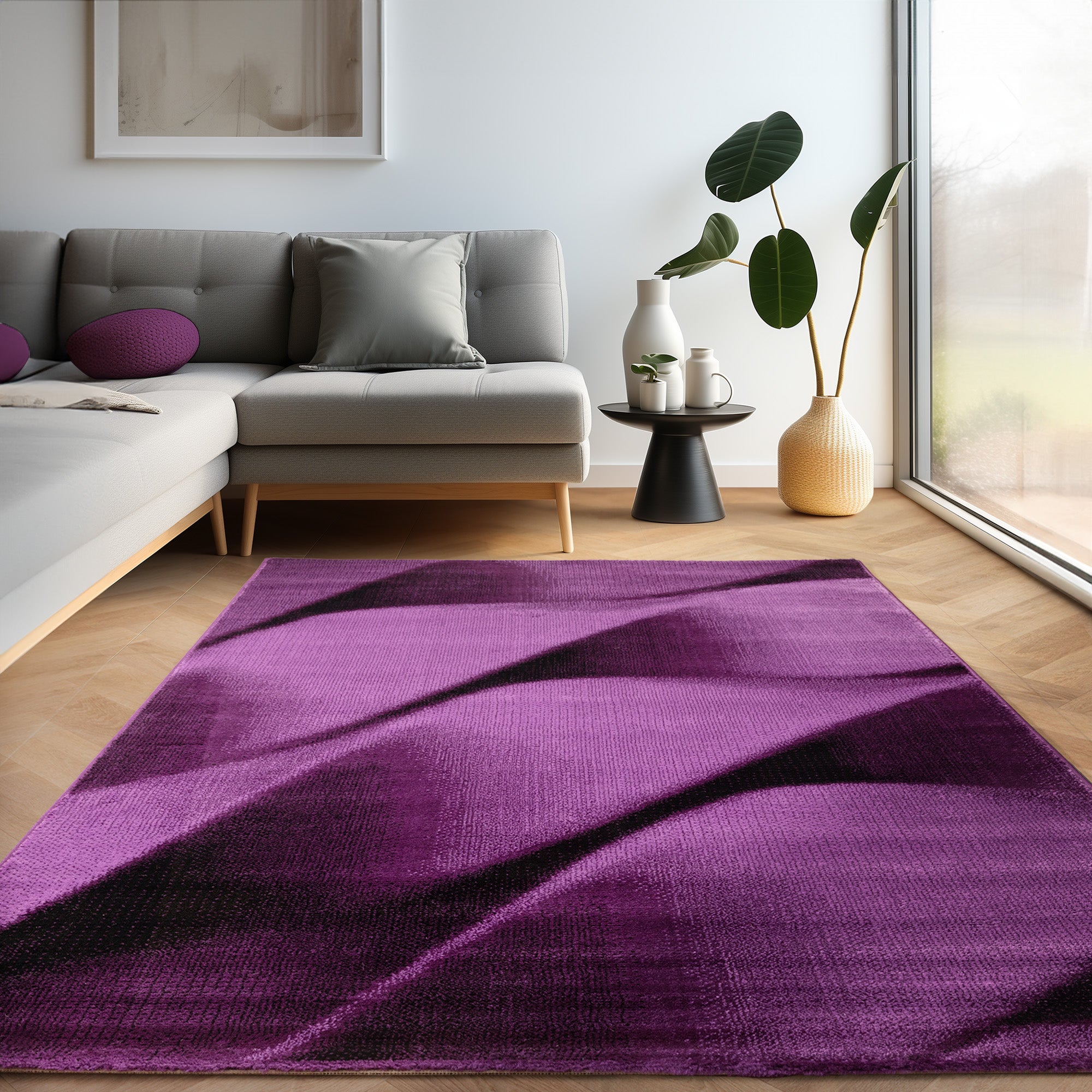 Tapis Salon Chambre Moderne À Poils Courts Conception De Vague Abstraite Robuste