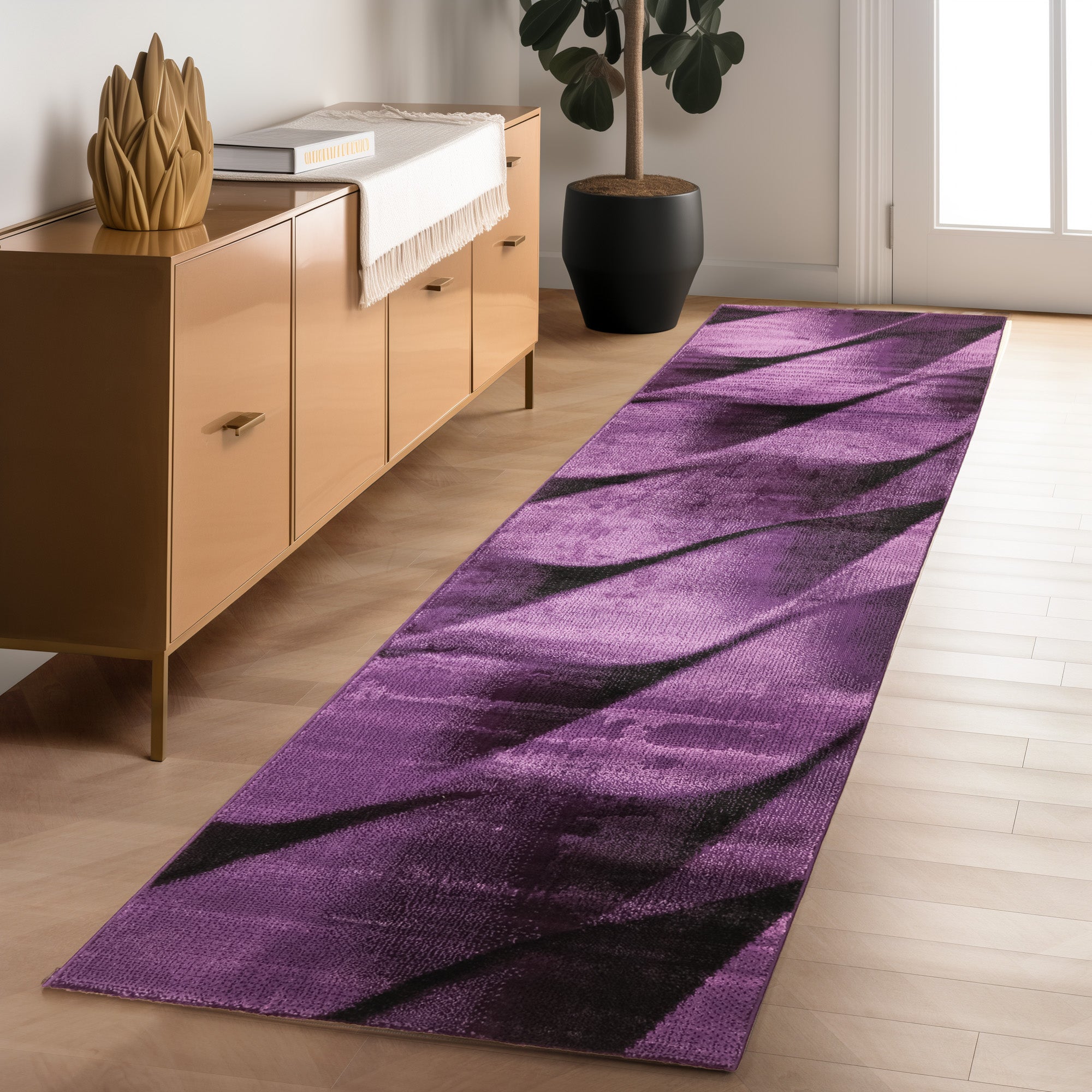 Tapis Salon Chambre Moderne À Poils Courts Conception De Vague Abstraite Robuste
