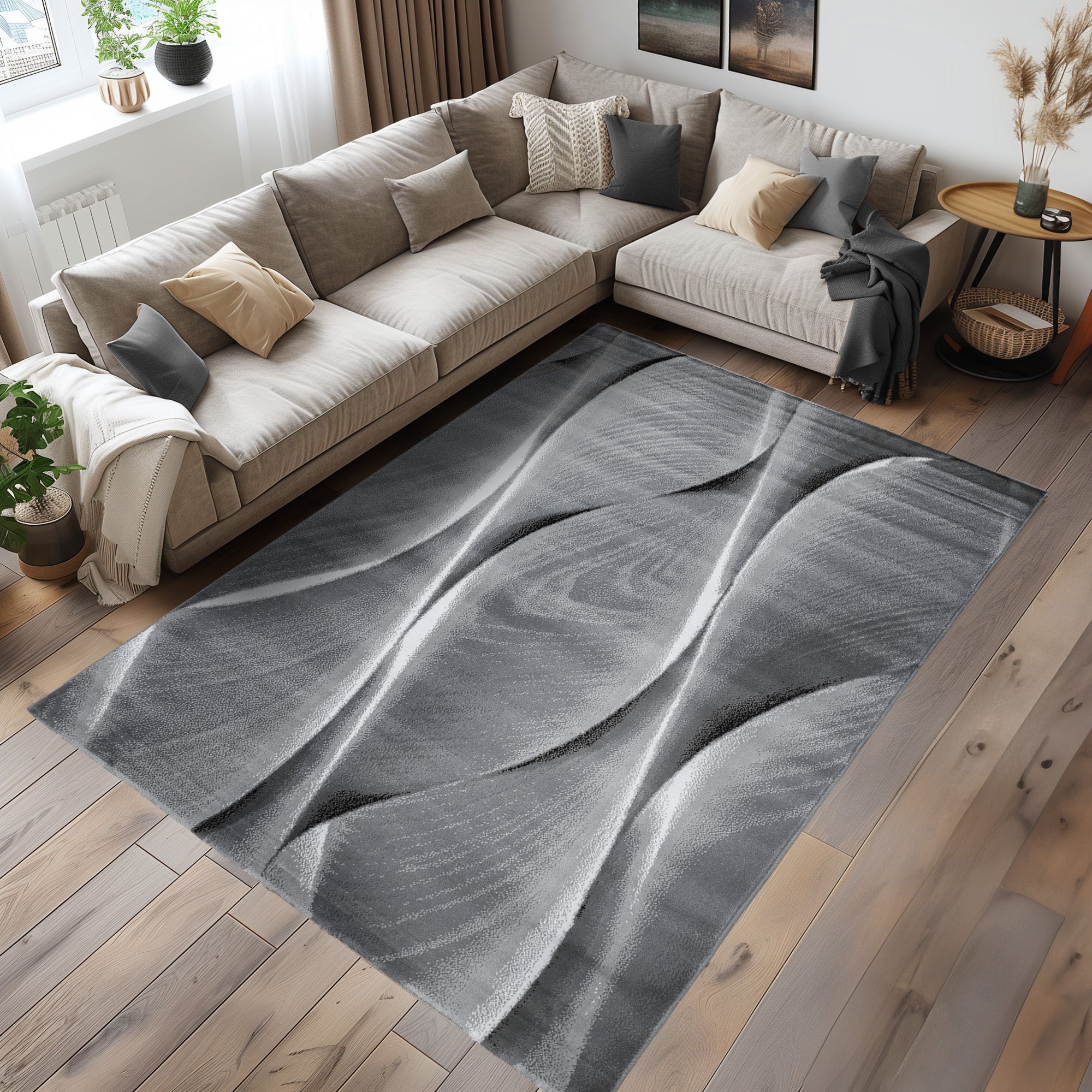 Carpet Living Room Bedroom Modern Short Pile Waves Wood Design Robust Soft