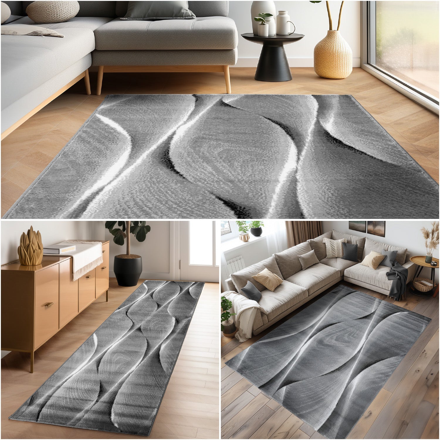 Carpet Living Room Bedroom Modern Short Pile Waves Wood Design Robust Soft