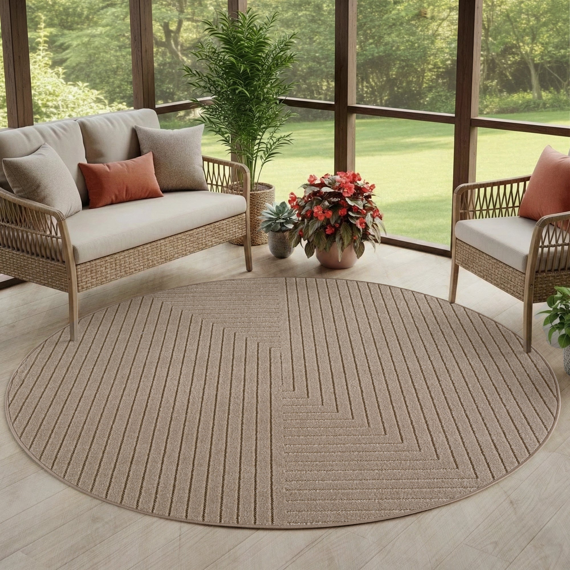 Carpettex Indoor & Outdoor Teppich Wetterfest Wohnzimmer Balkon, Waschbar Beige