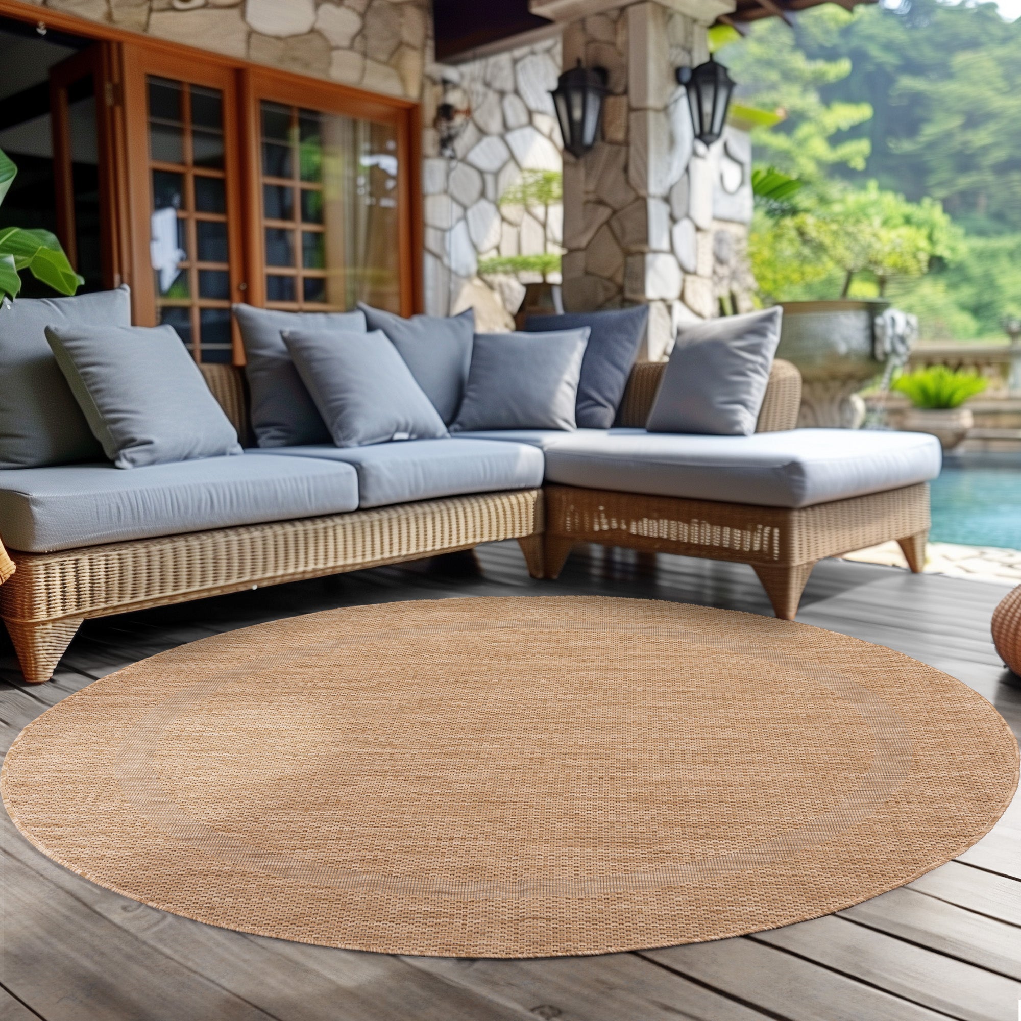 Round Outdoor Rug Plain Weatherproof Patio Kitchen Rug Flat Weave