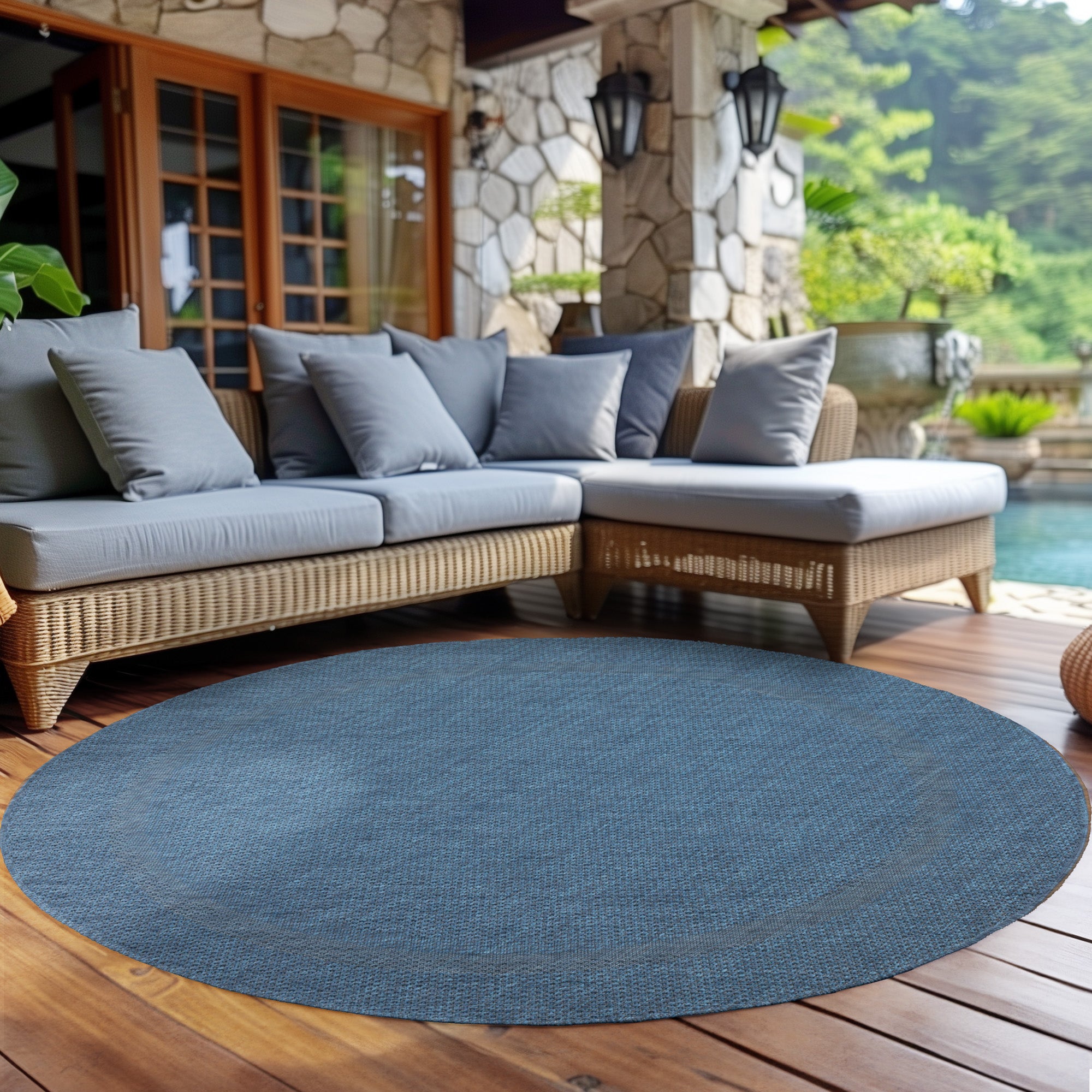 Round Outdoor Rug Plain Weatherproof Patio Kitchen Rug Flat Weave