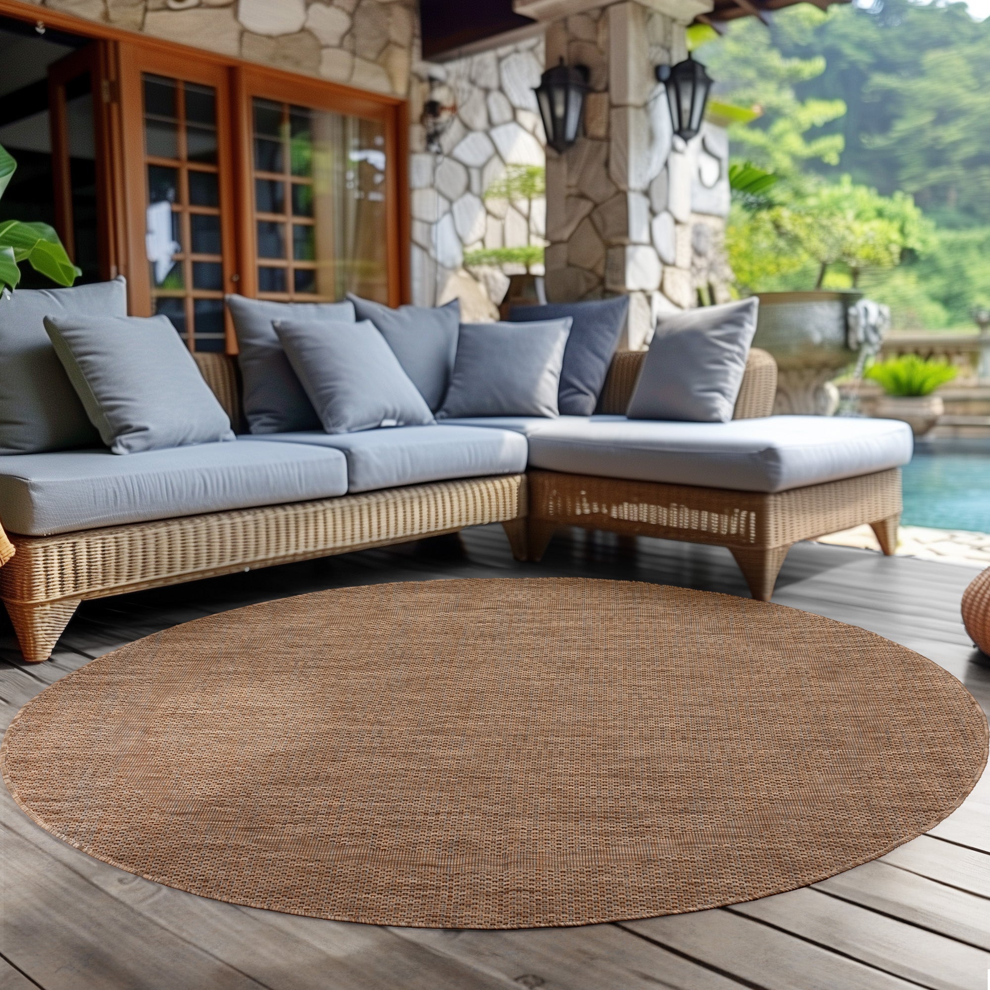 Round Outdoor Rug Plain Weatherproof Patio Kitchen Rug Flat Weave