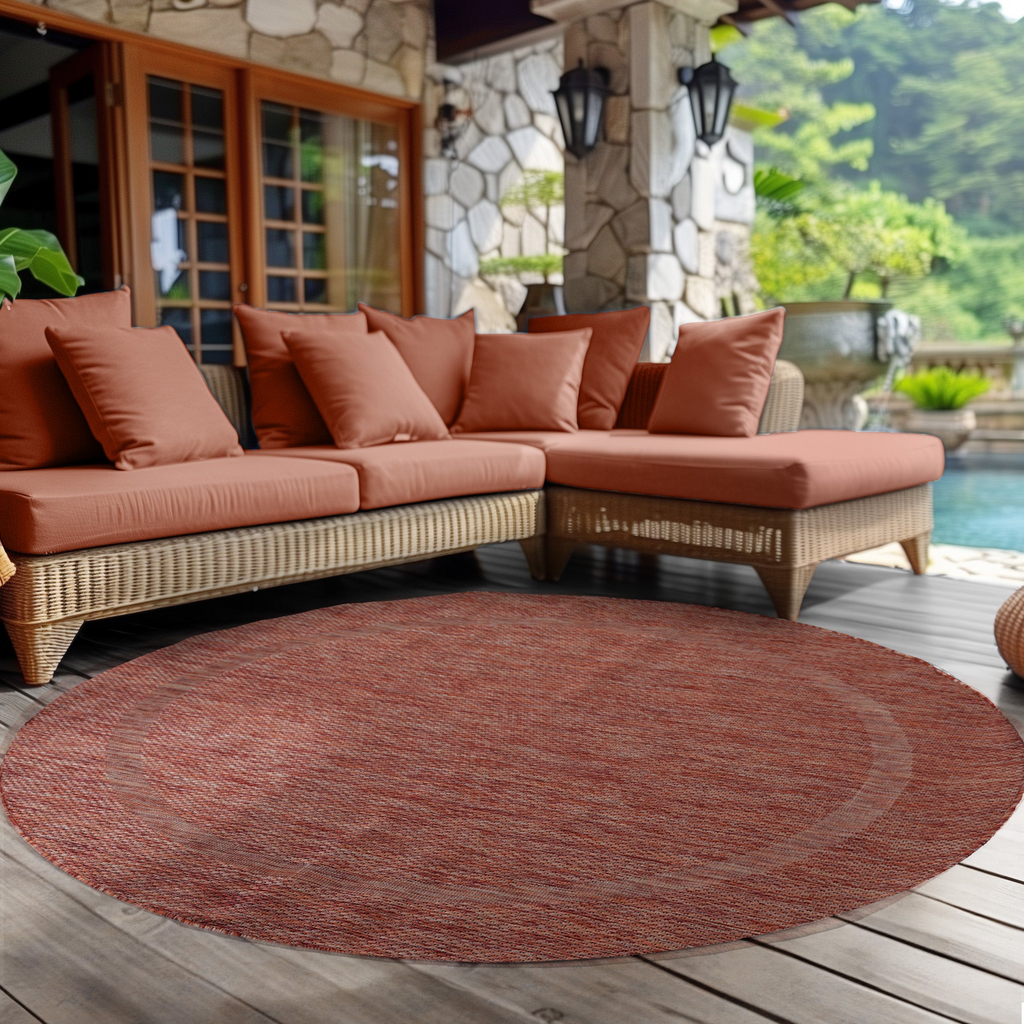 Round Outdoor Rug Plain Weatherproof Patio Kitchen Rug Flat Weave