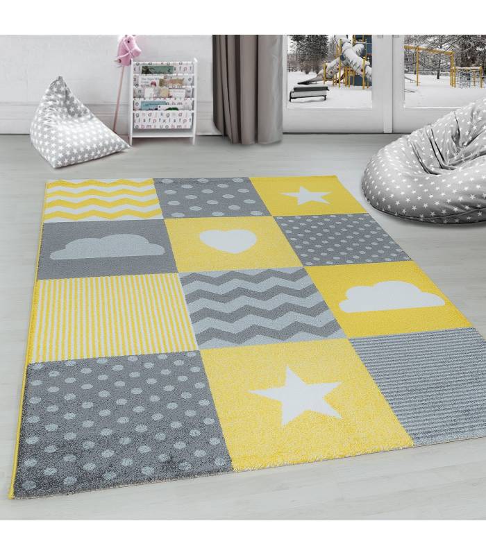 Tapis enfant poils courts phare bateau de mer chambre d'enfant gris beige