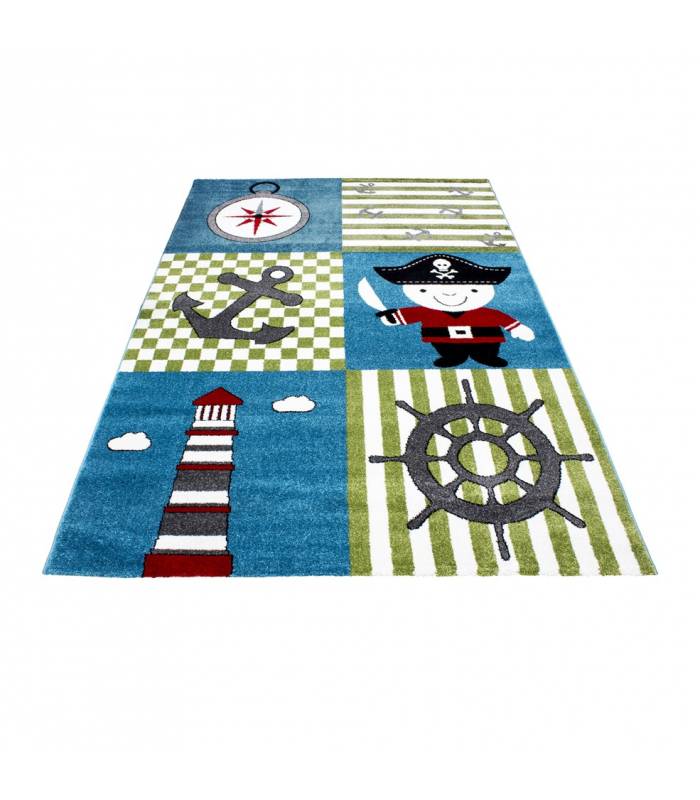 Tapis enfant poils courts phare bateau de mer chambre d'enfant gris beige