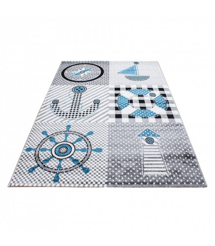 Tapis enfant poils courts phare bateau de mer chambre d'enfant gris beige