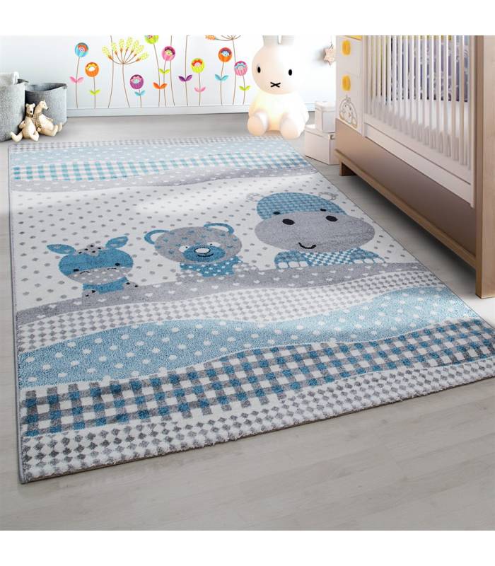 Tapis enfant poils courts phare bateau de mer chambre d'enfant gris beige