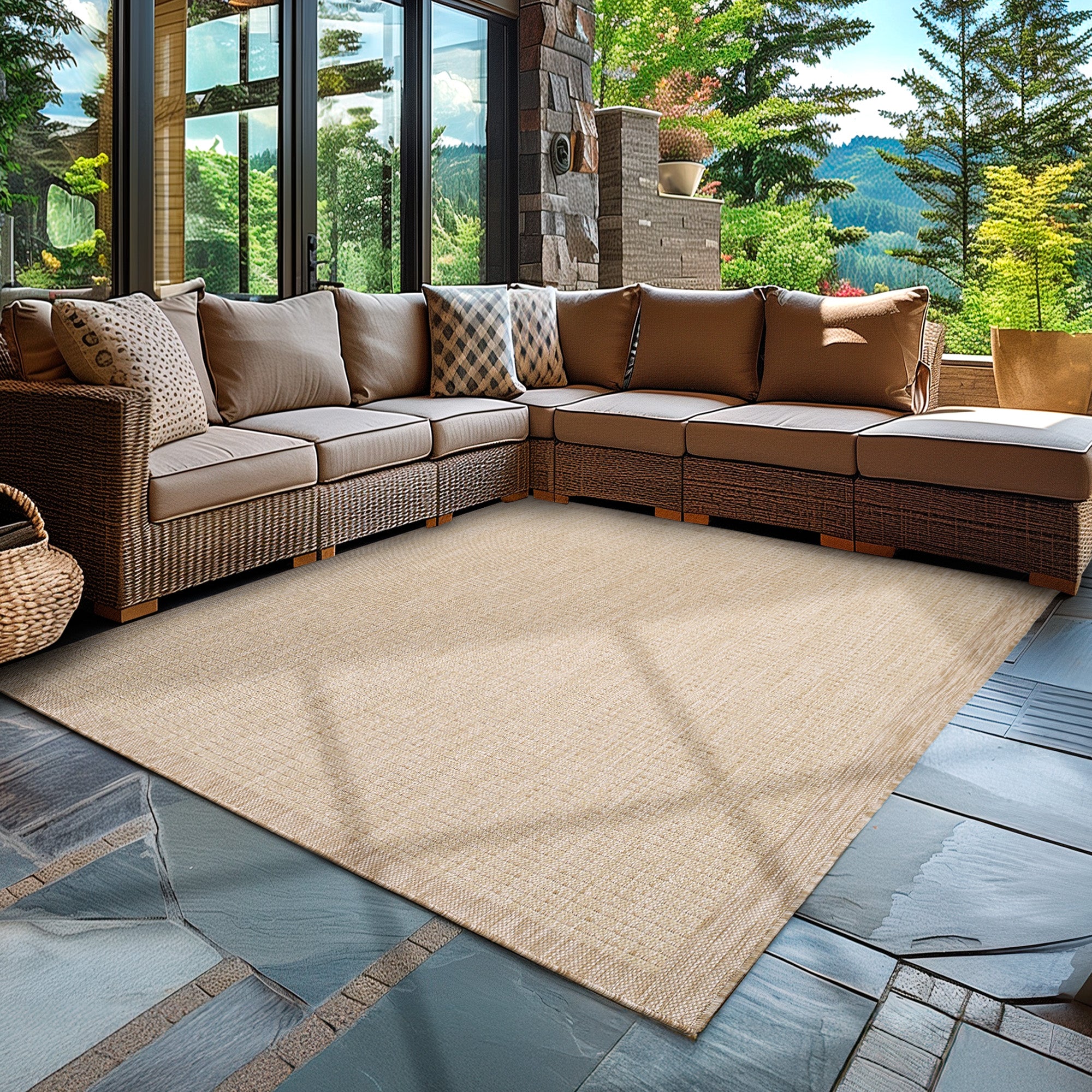 Beige high-pile runner for living room, Scandinavian boho style, 3D design