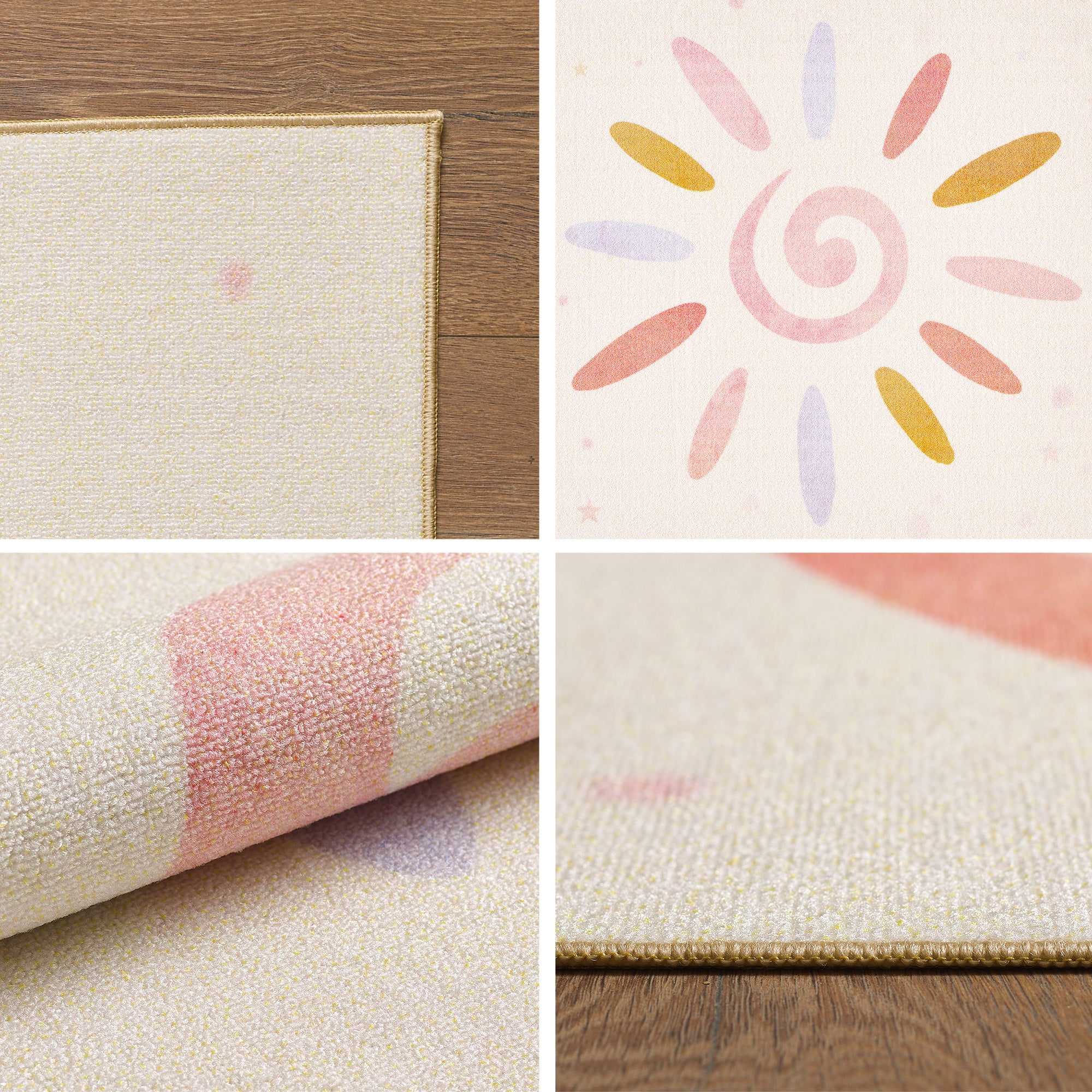 Cream-colored children's rug for girls and boys, fluffy, washable, soft